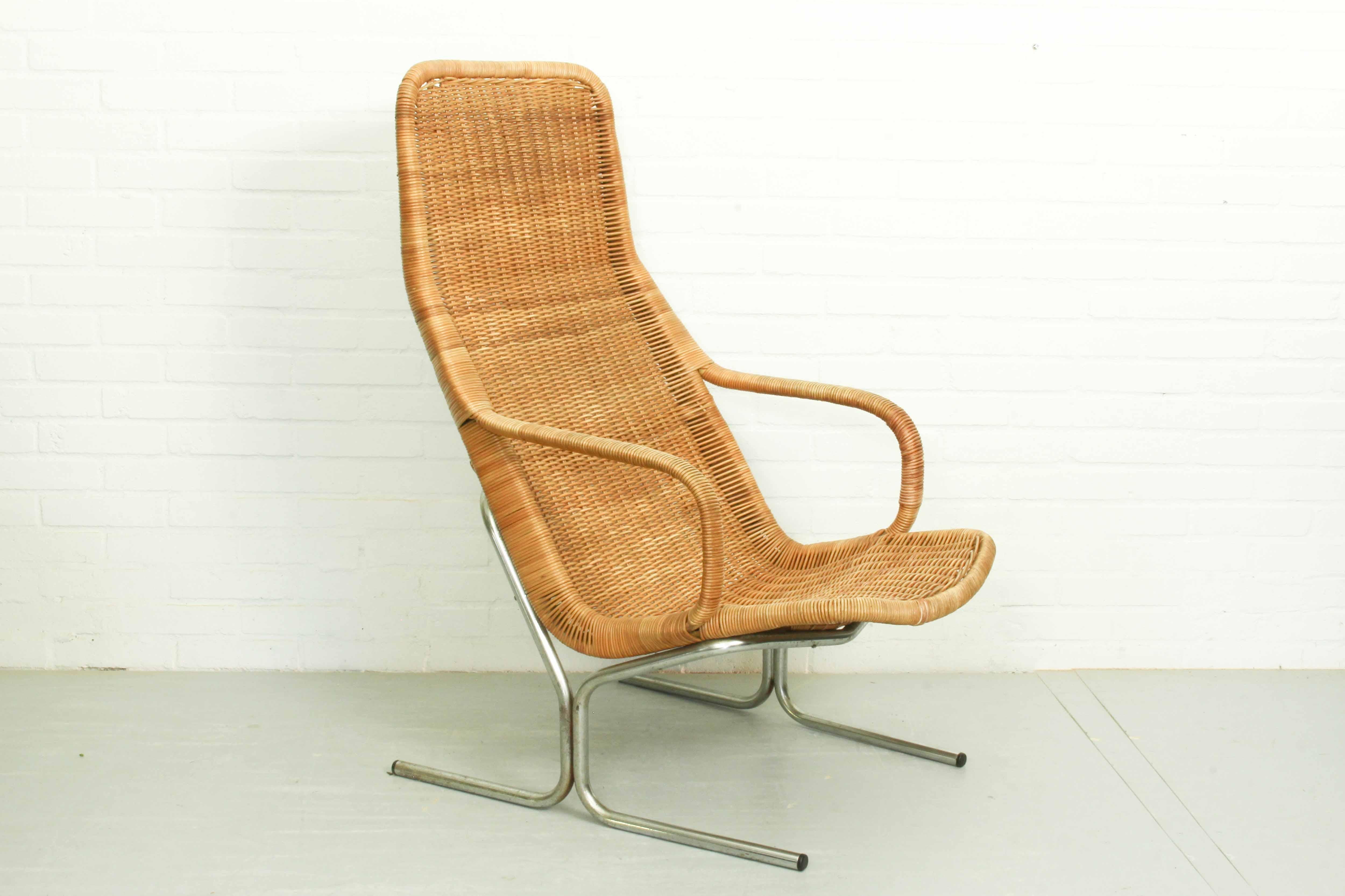 Mid-Century Modern Mid Century Wicker Lounge Chair by Dirk van Sliedregt for Jonker Brothers, 1960s For Sale