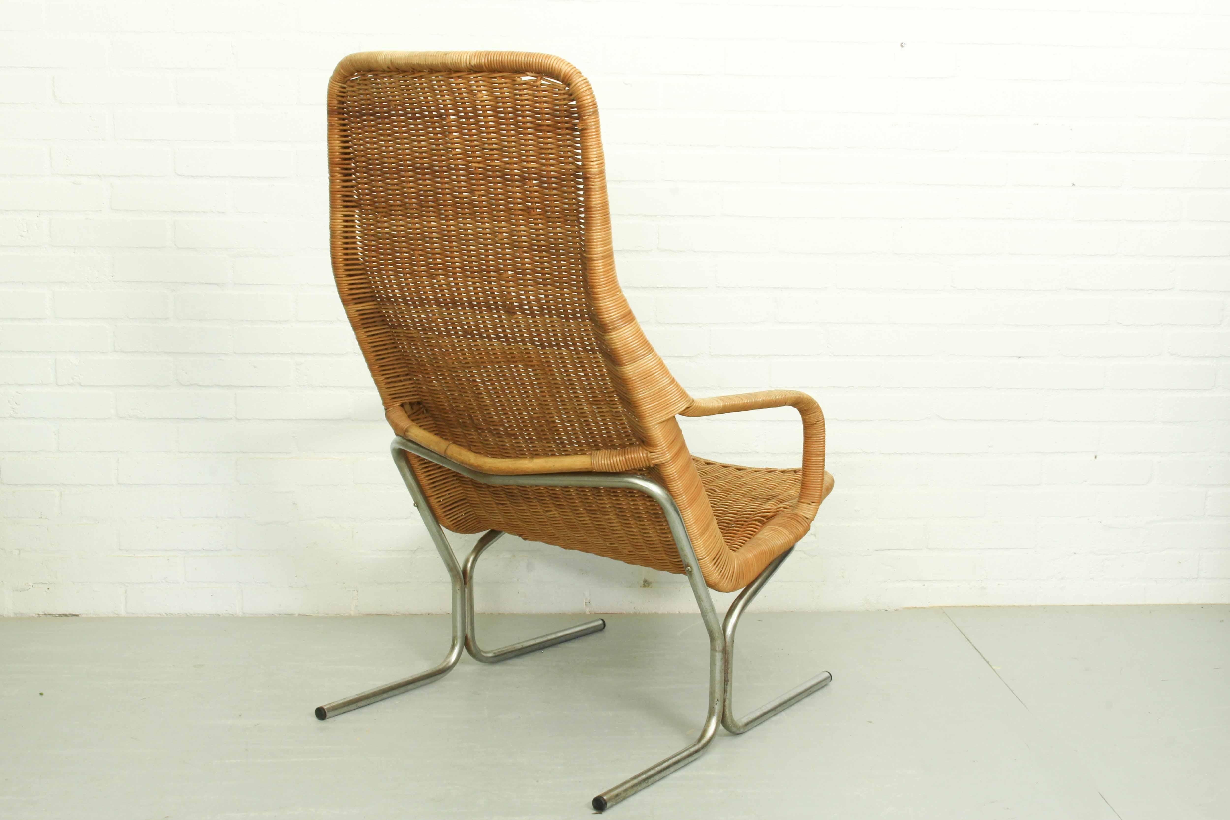Mid Century Wicker Lounge Chair by Dirk van Sliedregt for Jonker Brothers, 1960s In Good Condition For Sale In Appeltern, Gelderland