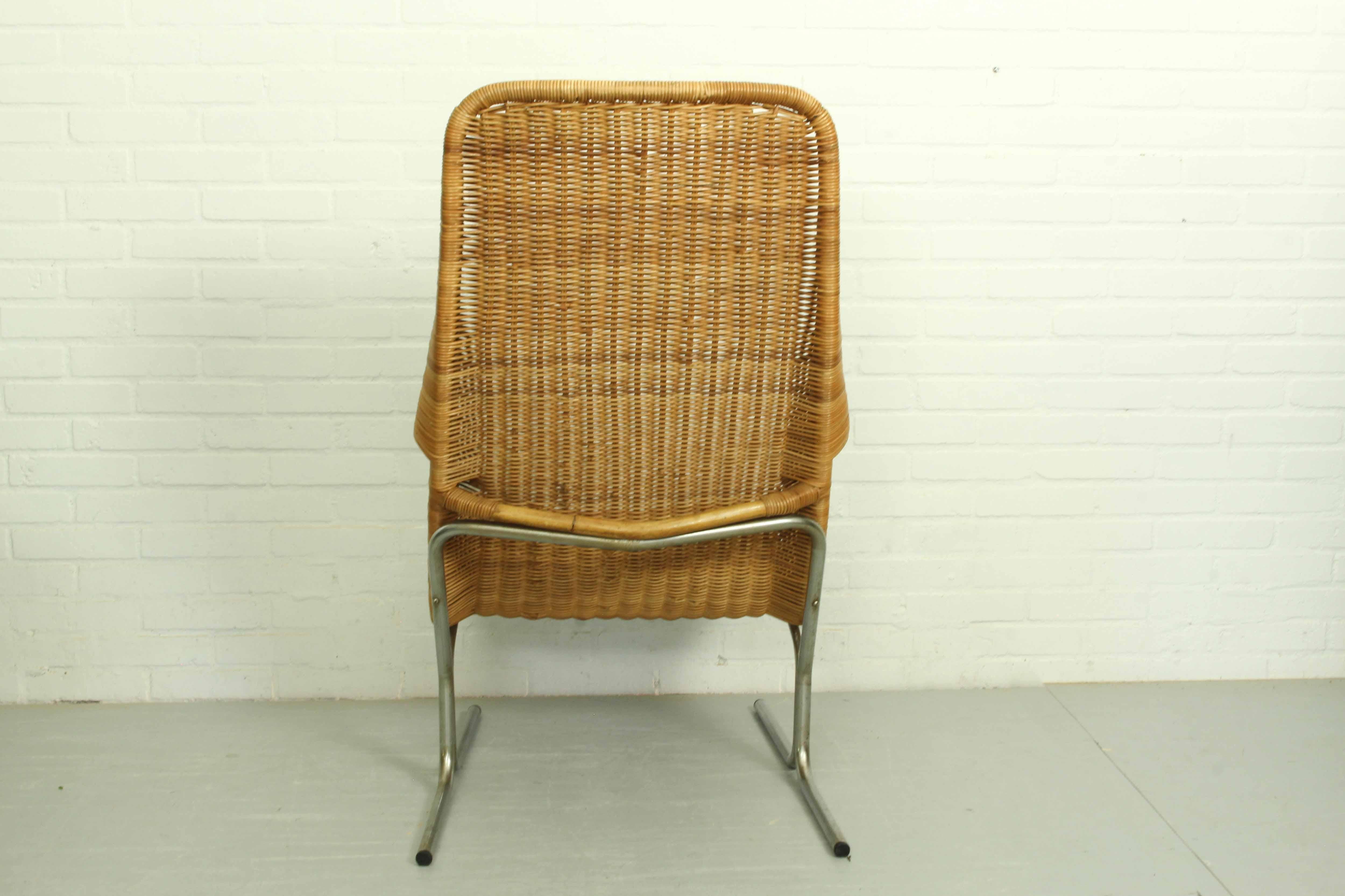 20th Century Mid Century Wicker Lounge Chair by Dirk van Sliedregt for Jonker Brothers, 1960s For Sale