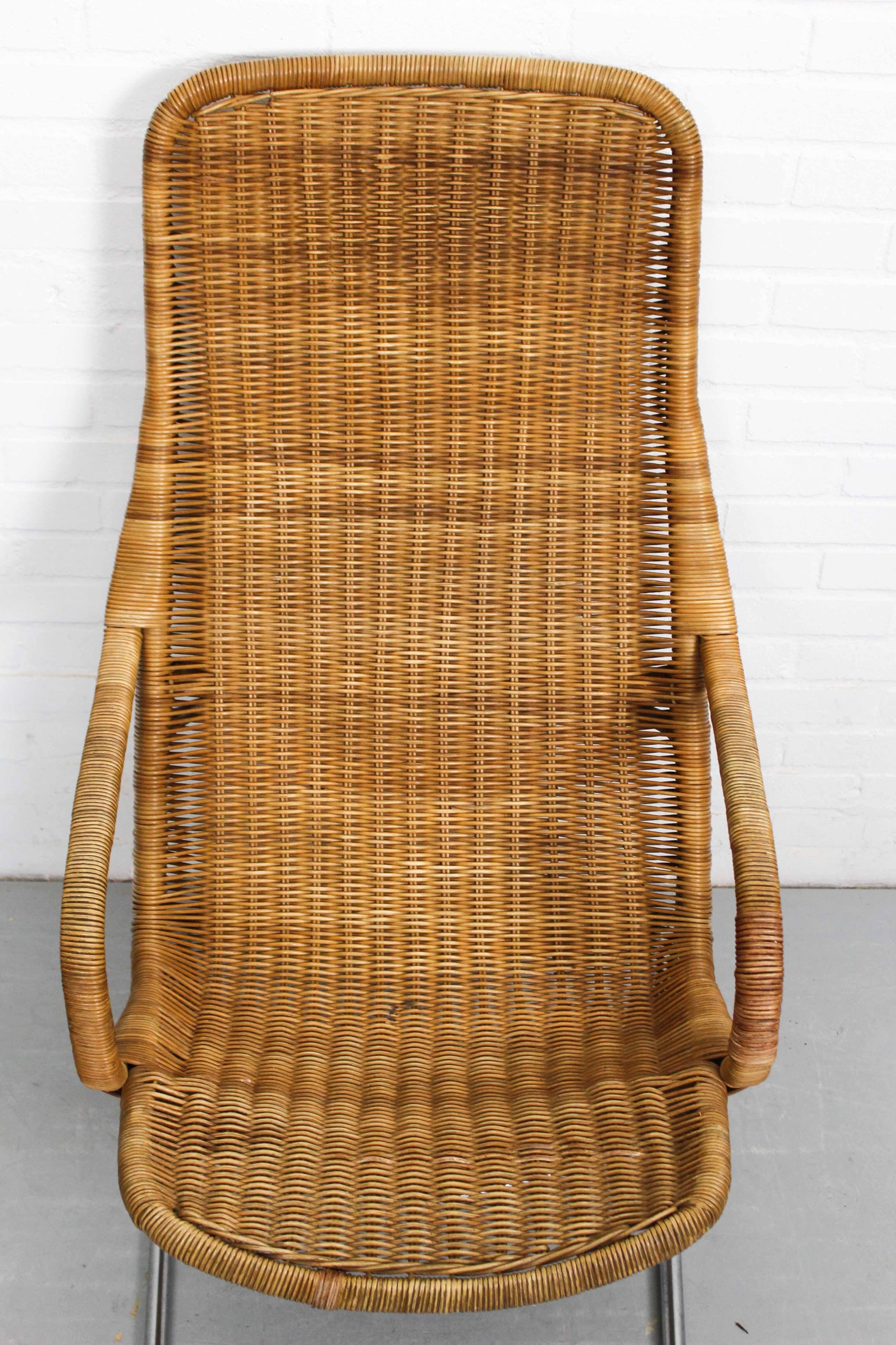 Rattan Mid Century Wicker Lounge Chair by Dirk van Sliedregt for Jonker Brothers, 1960s For Sale