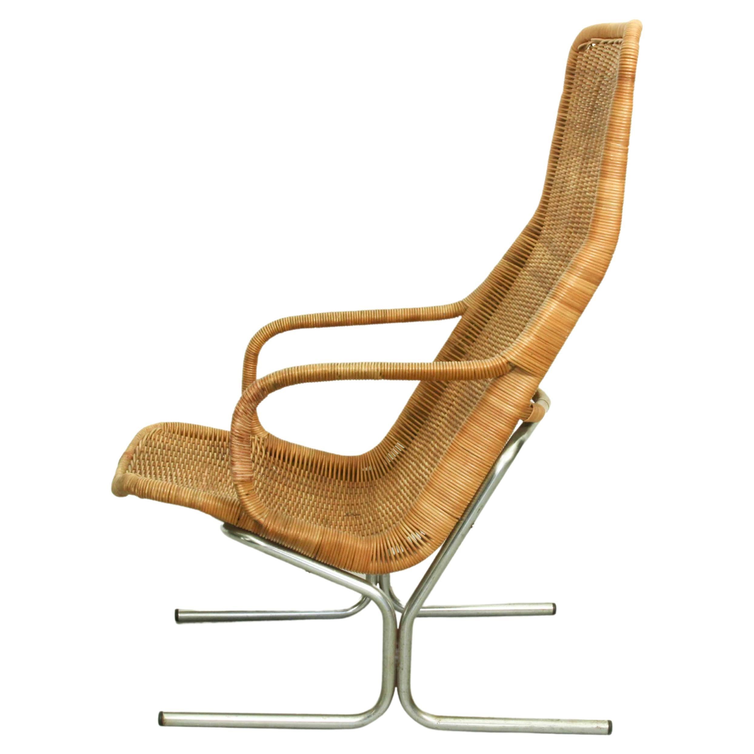 Mid Century Wicker Lounge Chair by Dirk van Sliedregt for Jonker Brothers, 1960s For Sale