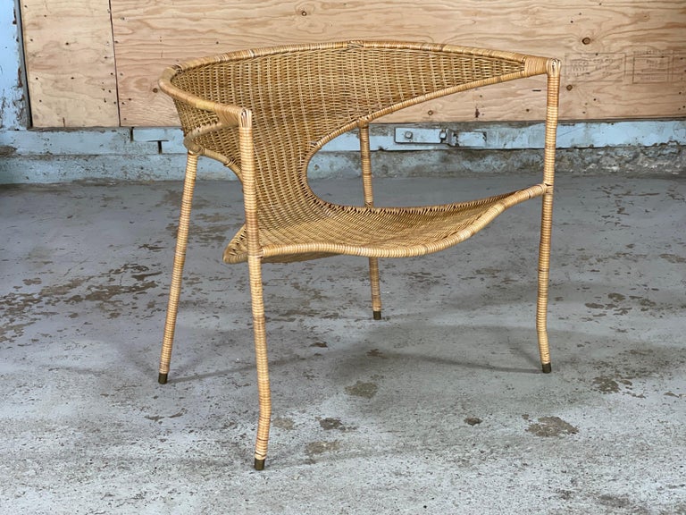 Mid Century Wicker Lounge Chair California Modern by Francis Mair For