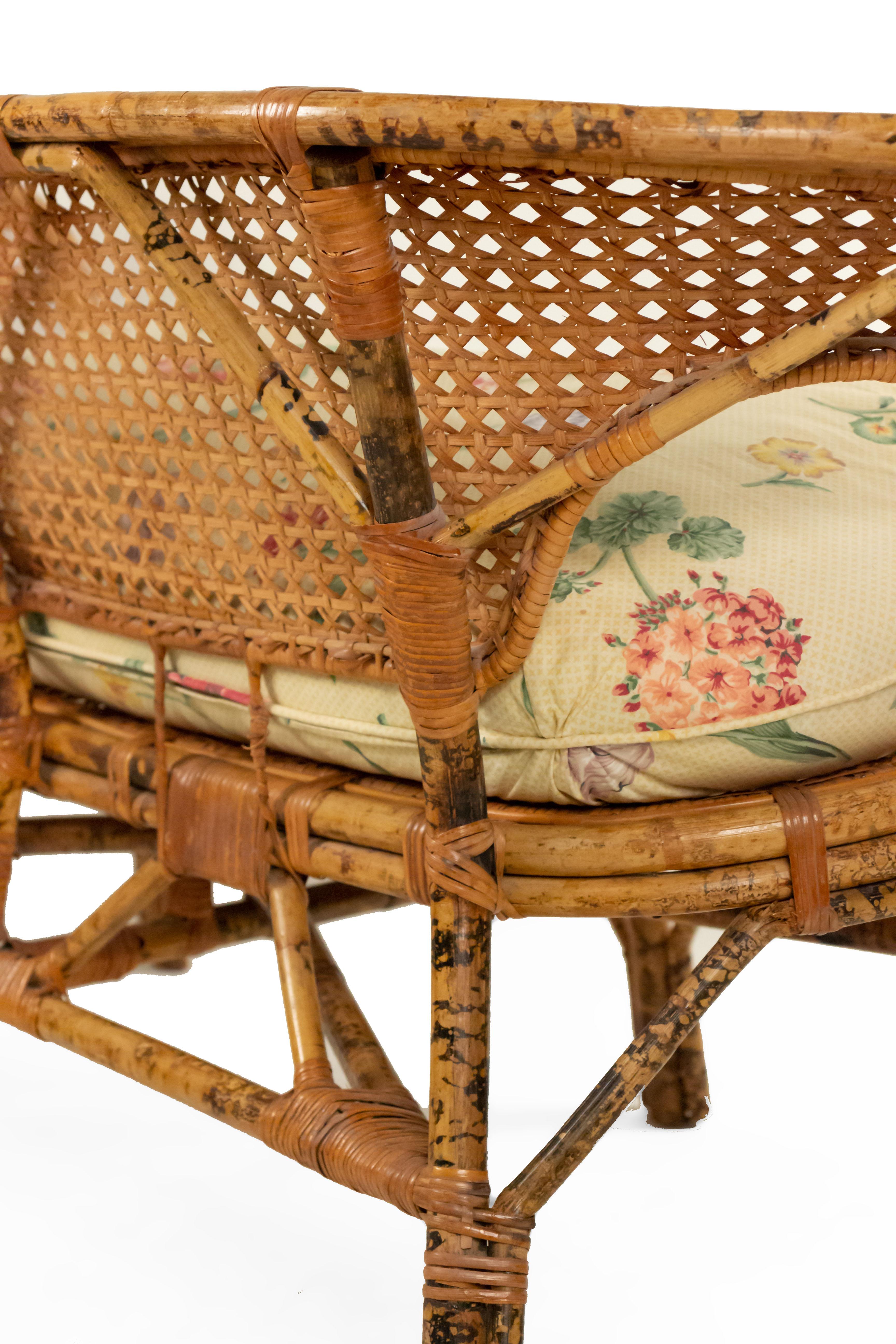 Midcentury Wicker Love Seat with Floral Upholstery For Sale 3
