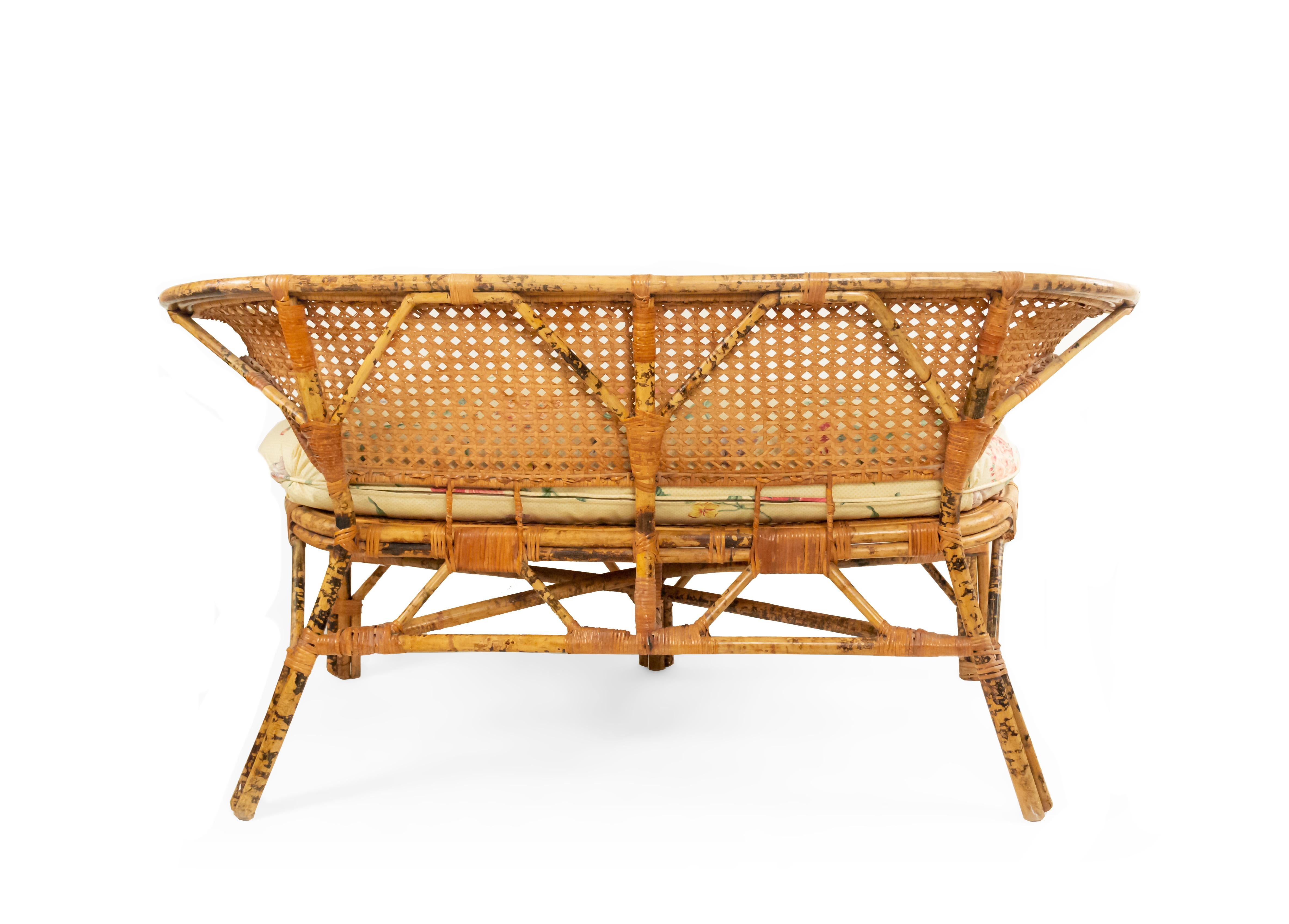 Midcentury Wicker Love Seat with Floral Upholstery In Good Condition For Sale In Queens, NY
