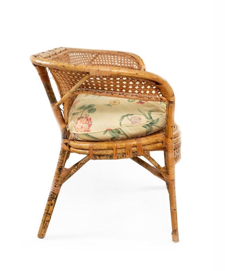 Midcentury Wicker Love Seat With Floral Upholstery For Sale At 1stdibs