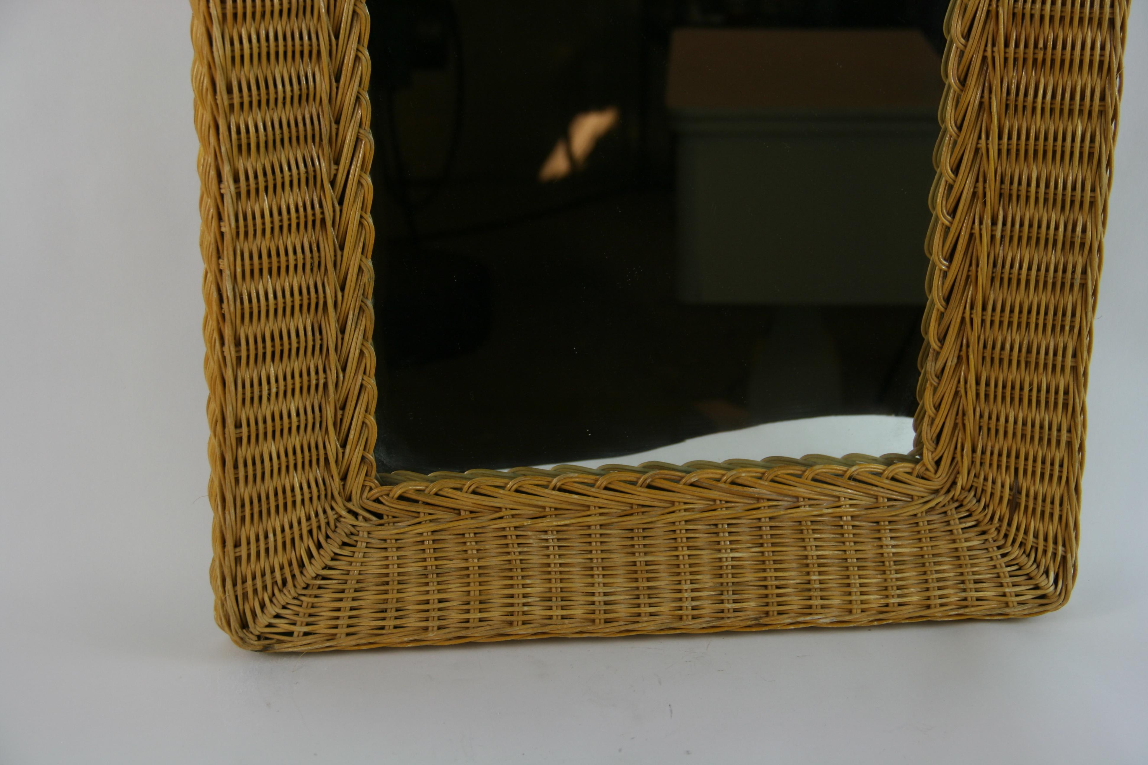 Late 20th Century Midcentury Wicker Arch Top Mirror