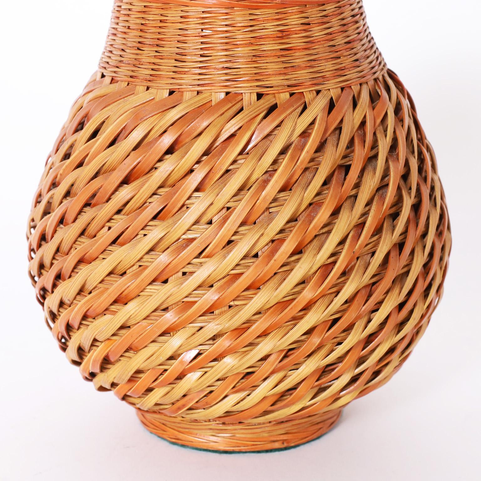 Mid-Century Modern Mid-Century Wicker Pear form Lidded Jar or Container For Sale