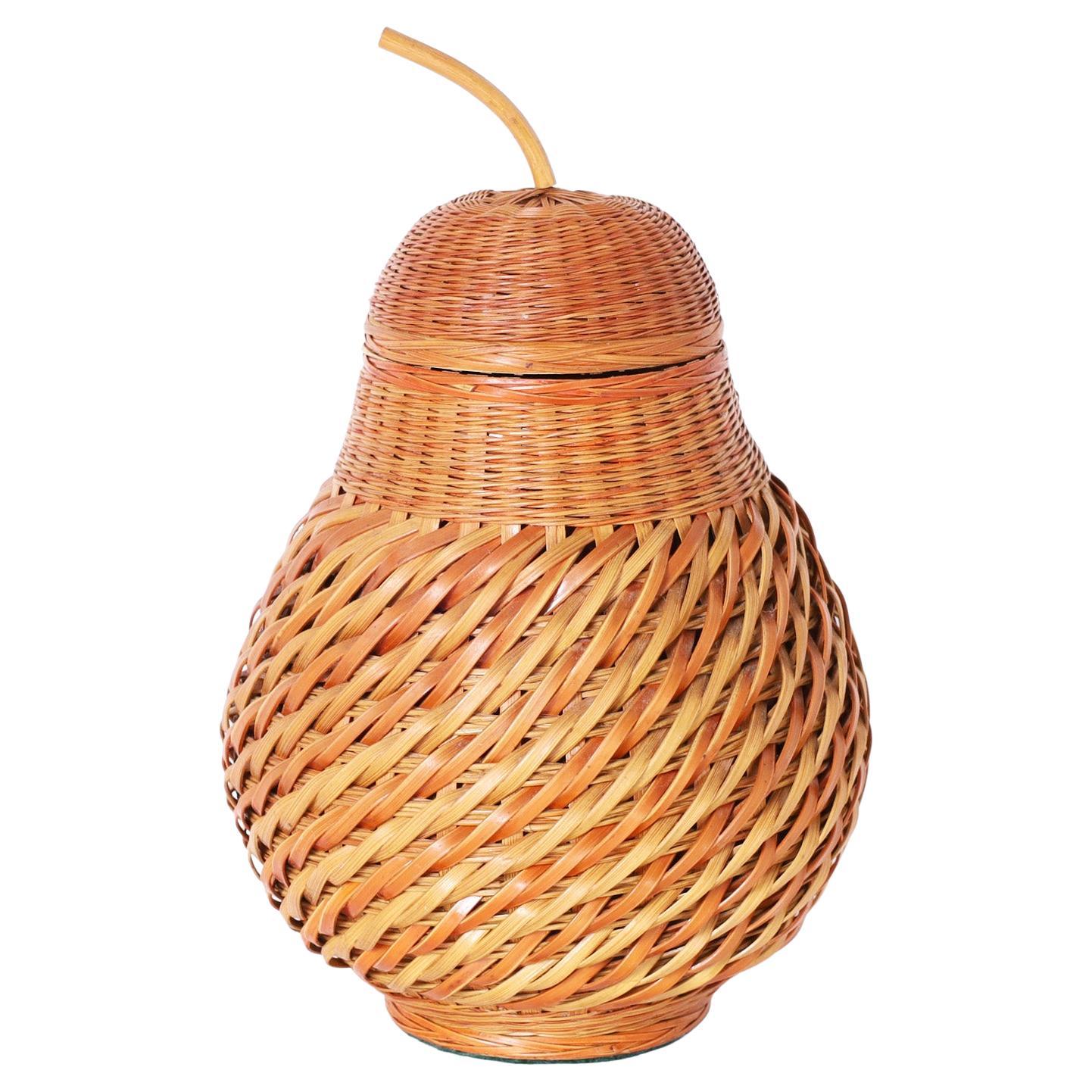 Mid-Century Wicker Pear form Lidded Jar or Container For Sale