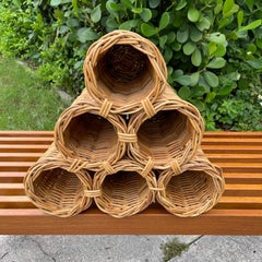 Midcentury Wicker Pyramid 6 Bottle Wine Rack