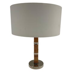 Mid Century Wicker Rattan and Chrome Table Lamp, HCH, Circa 1970s