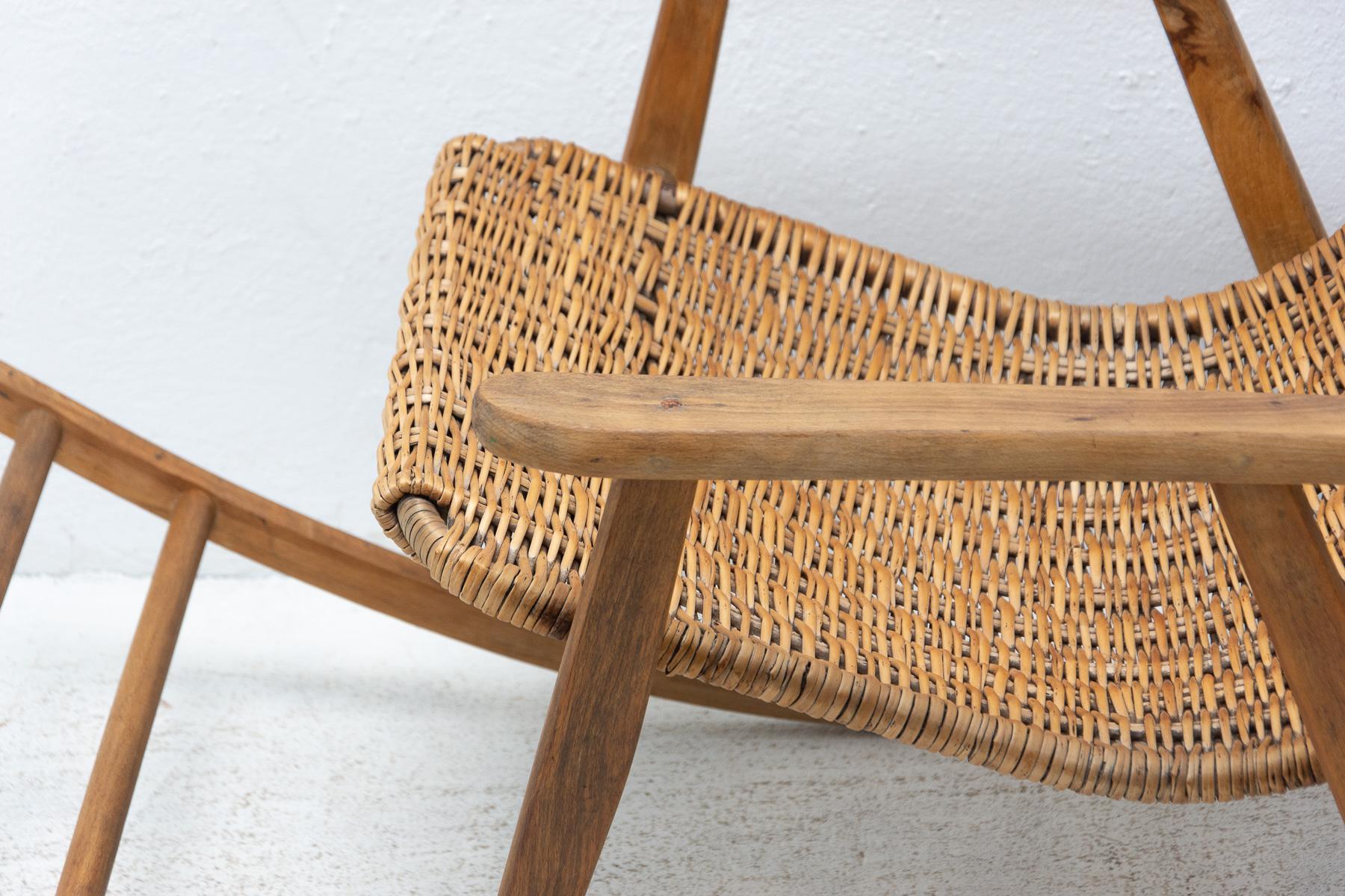 Mid-Century Wicker Rocking Chair, Czechoslovakia, 1960's For Sale 3