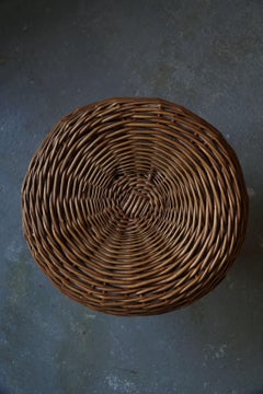 Mid Century Wicker Tripod Stool, Woven Rattan Attributed to Tony Paul, 1950s