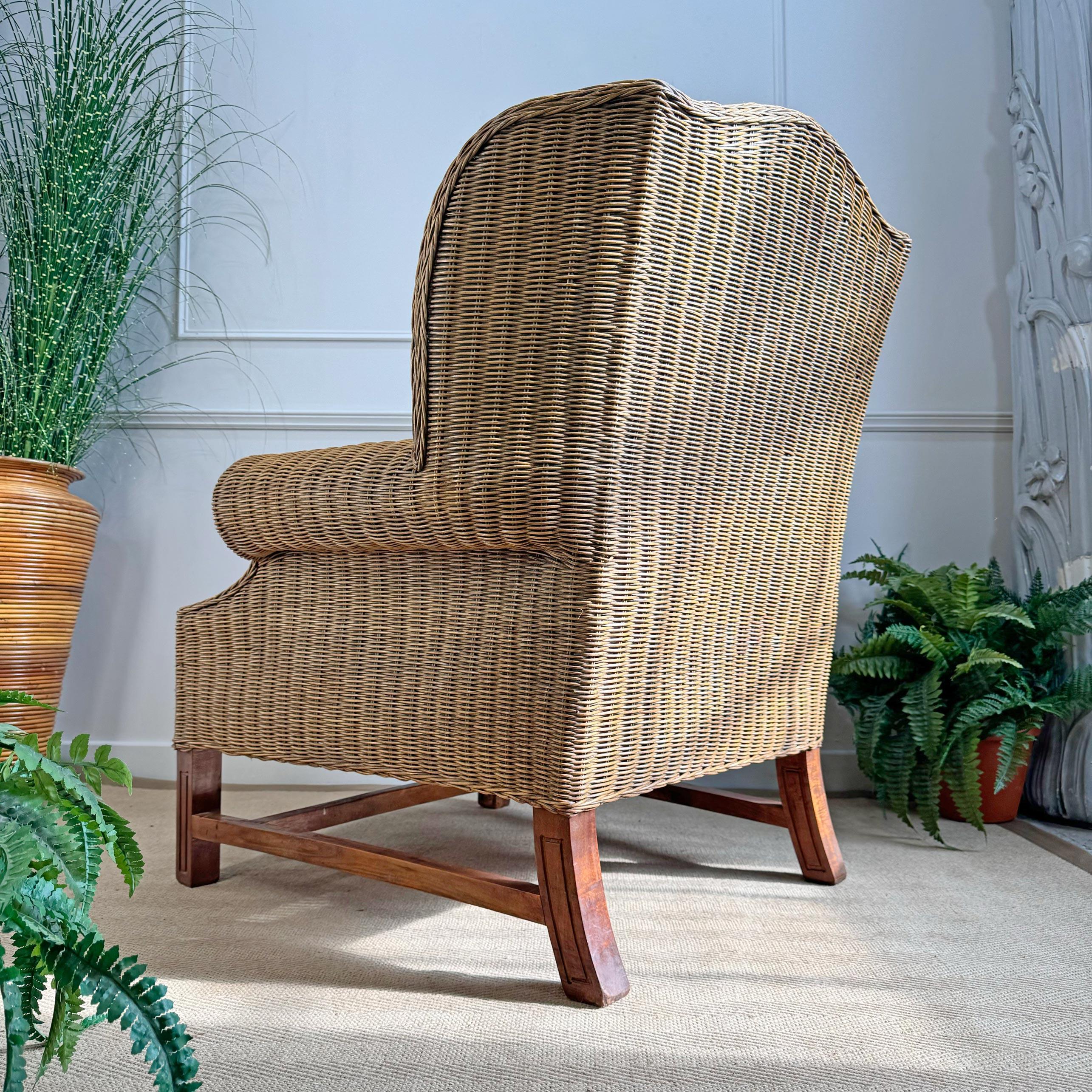 Mid Century Wicker Wing Back Armchair For Sale 3