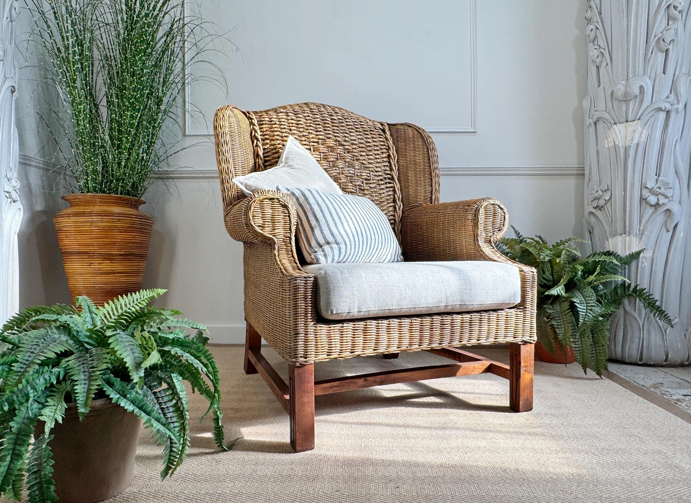 Mid Century Wicker Wing Back Armchair 6