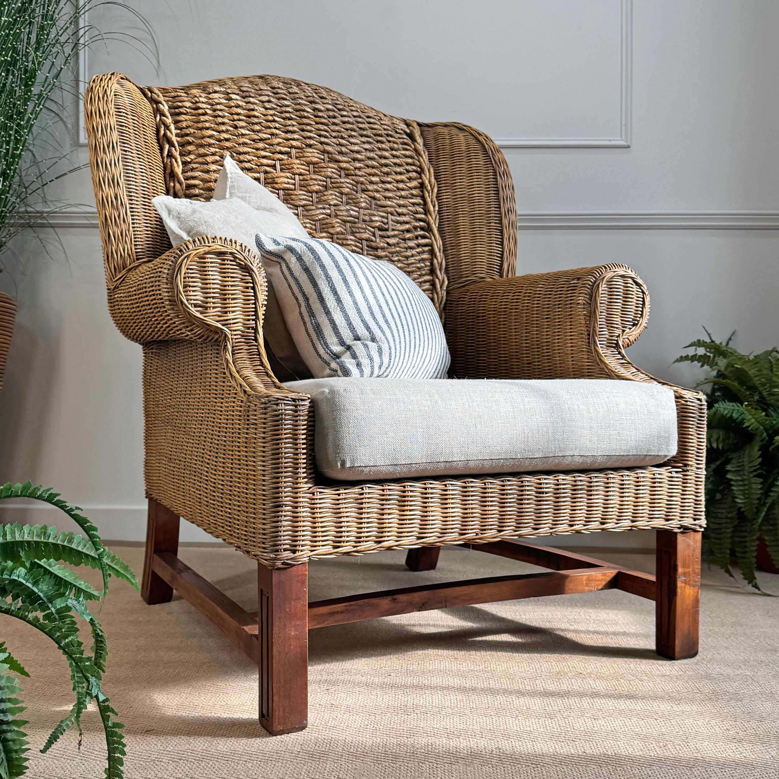 Mid Century Wicker Wing Back Armchair 7