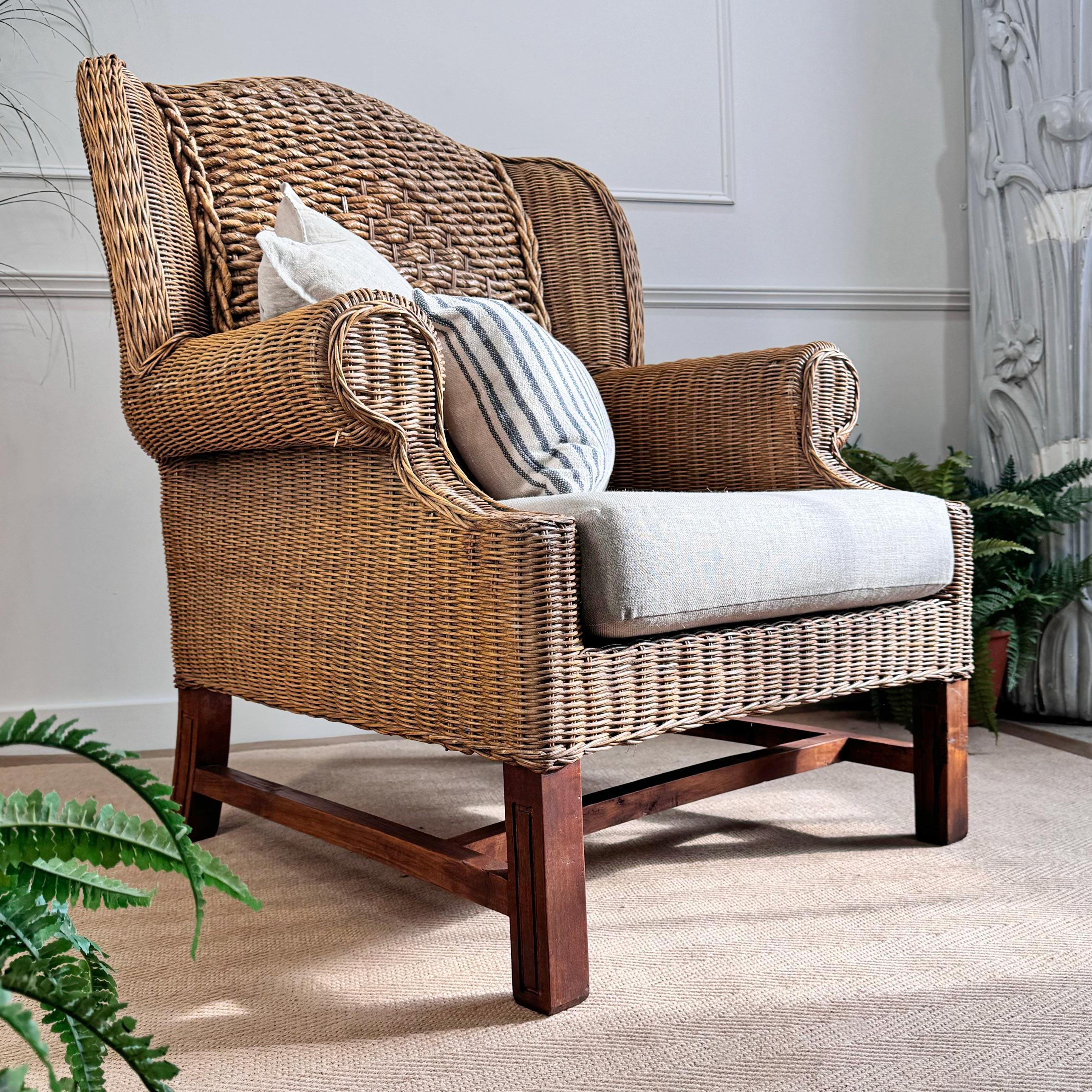 Mid Century Wicker Wing Back Armchair For Sale 2