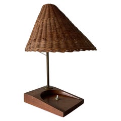 Lampe de bureau en osier et bois du milieu du siècle, années 1950, Italie