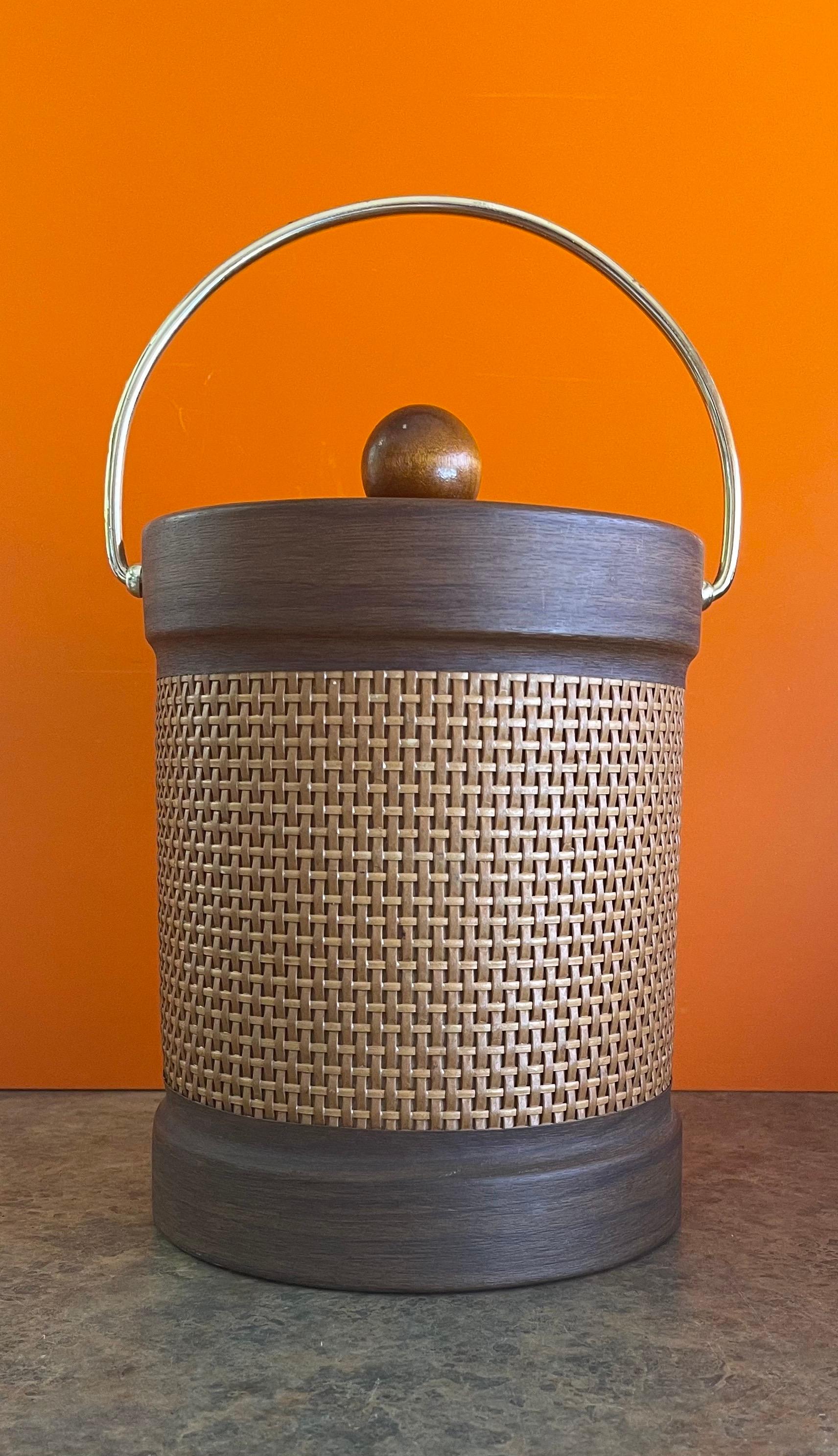 20th Century Mid-Century Wicker Wrapped Ice Bucket by Georges Briard For Sale