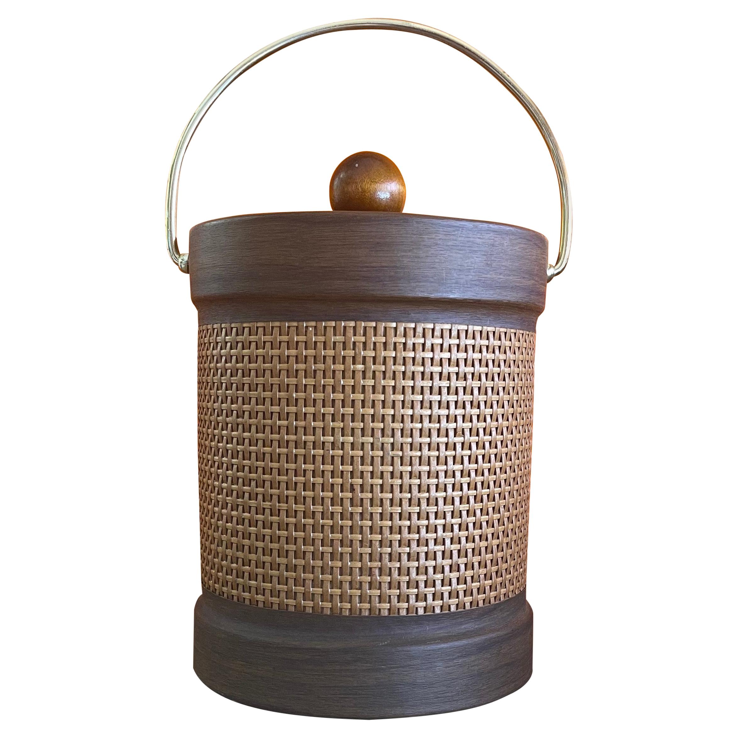 Mid-Century Wicker Wrapped Ice Bucket by Georges Briard For Sale