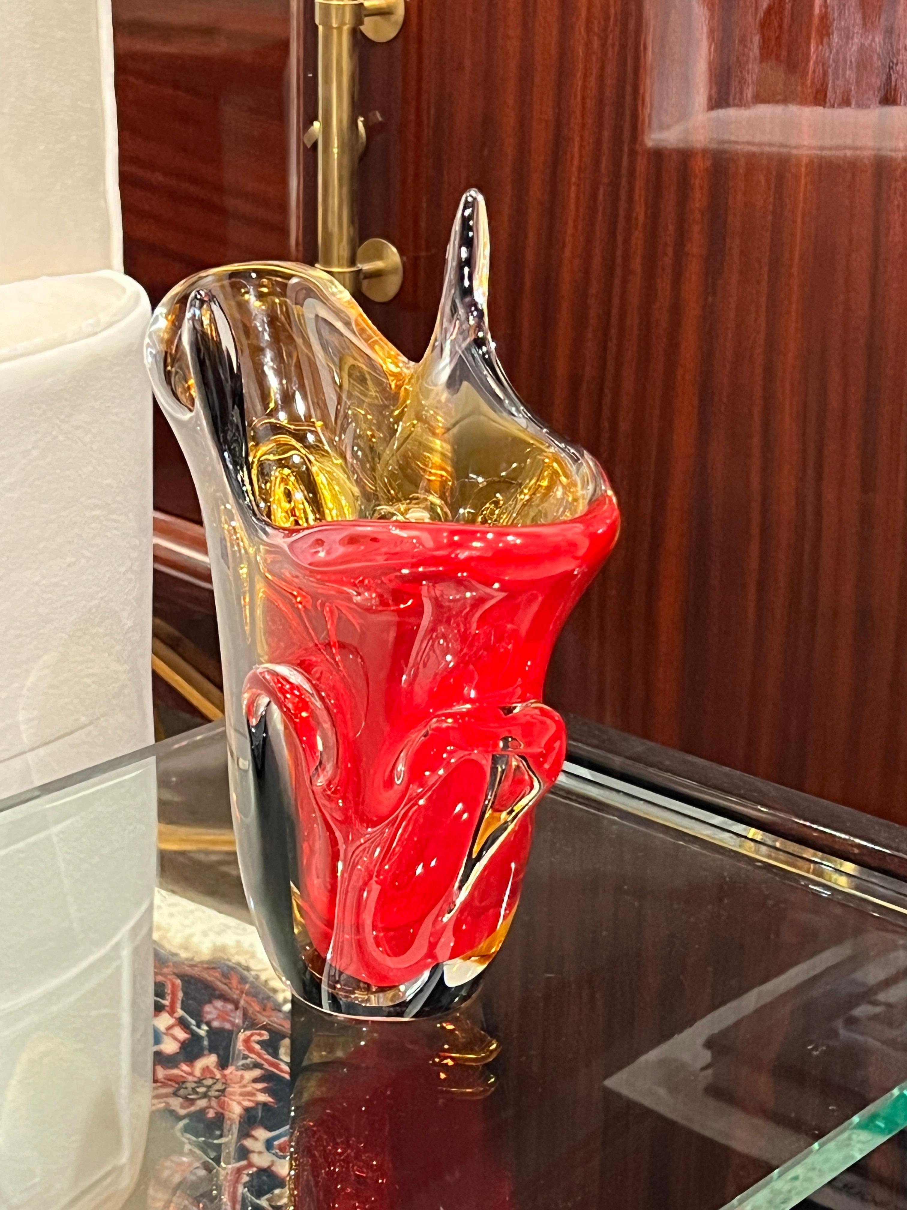Mid Century  Wide-Mouth Murano Glass Vase In Good Condition For Sale In Miami, FL