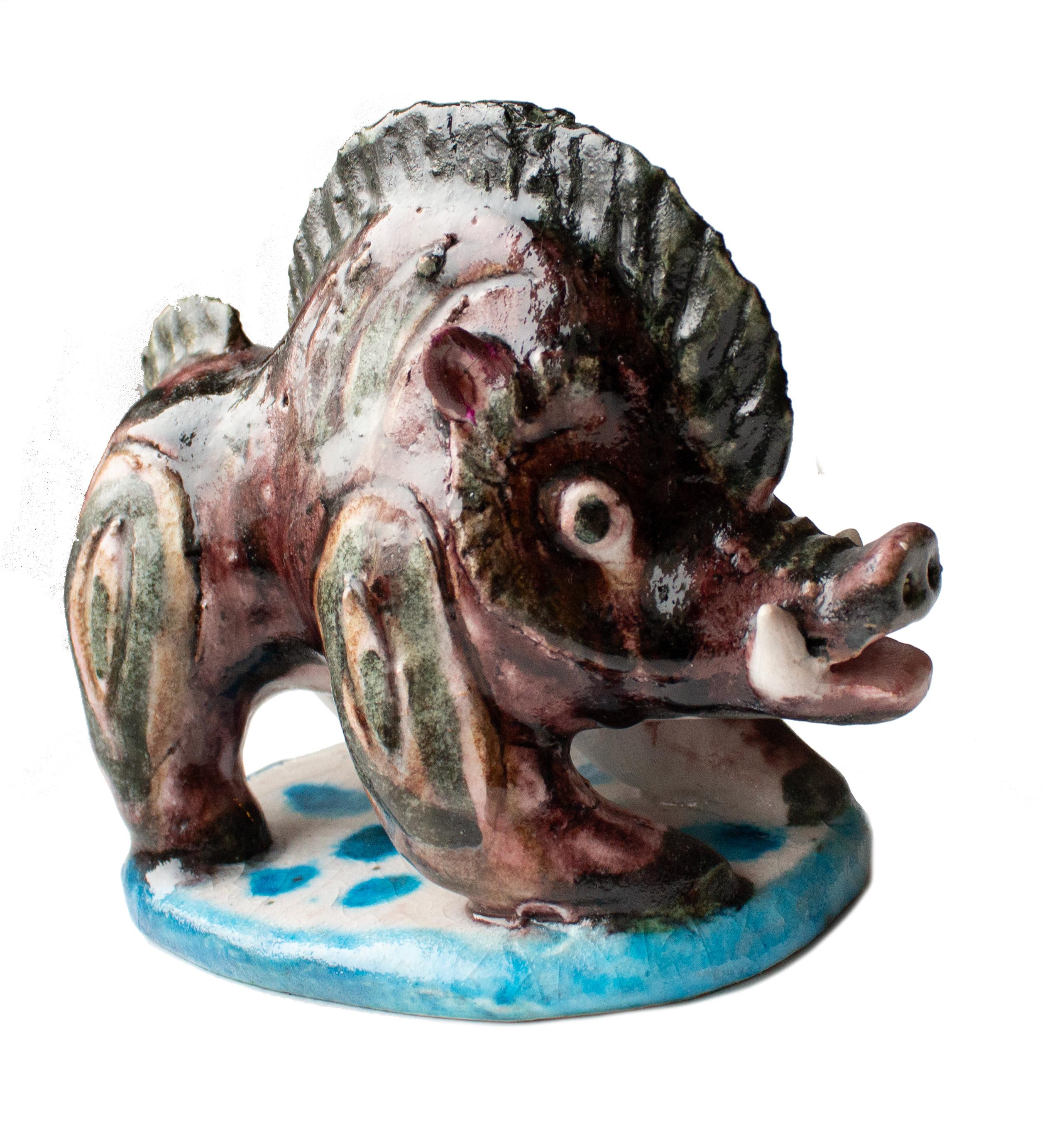 Mid-Century Ceramic Wild Boar Sculpture by Guido Gambone (c. 1950s)

This rare and striking ceramic sculpture of a wild boar, crafted by the renowned Italian artist Guido Gambone, dates back to the 1950s. The choice of subject is no coincidence—wild