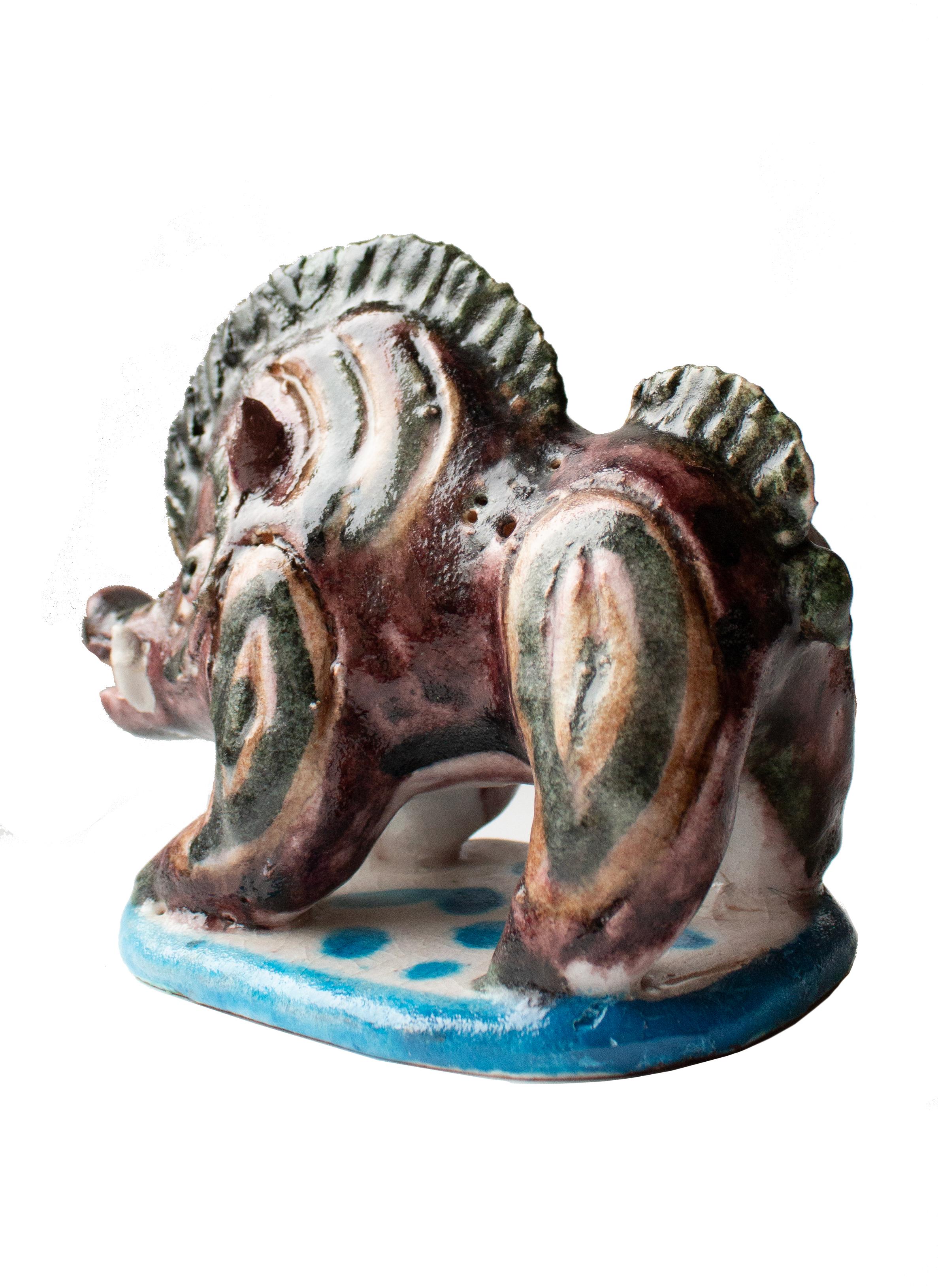 Hand-Crafted Mid-Century Wild Boar Sculpture by Guido Gambone For Sale
