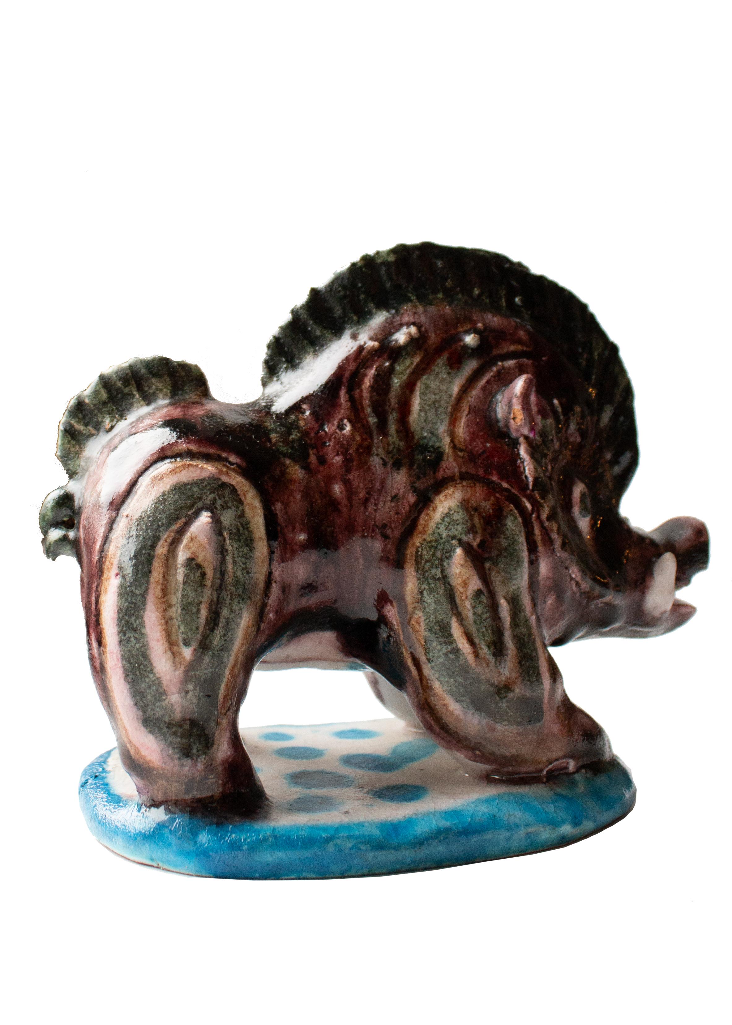 Ceramic Mid-Century Wild Boar Sculpture by Guido Gambone For Sale