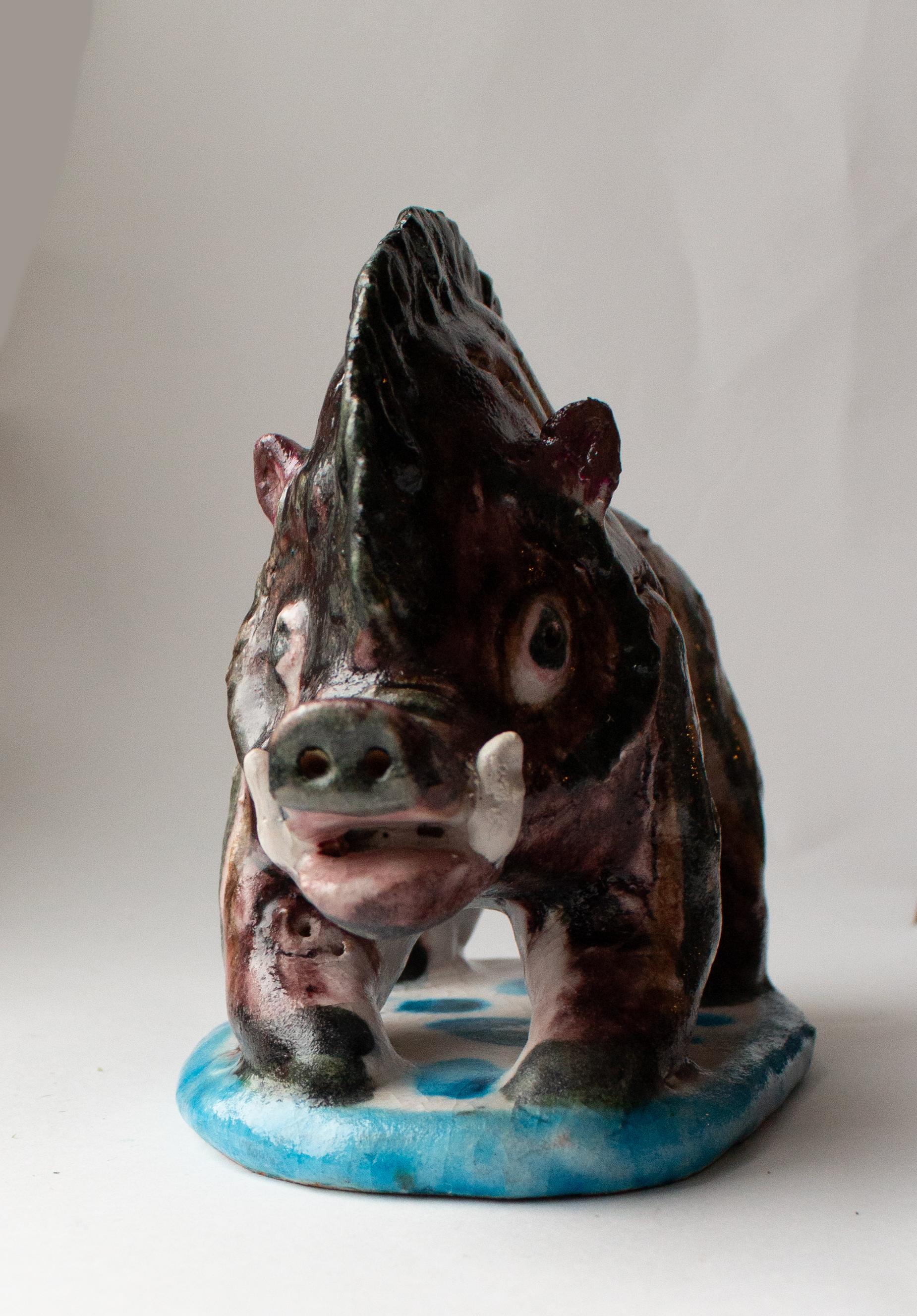 Mid-Century Wild Boar Sculpture by Guido Gambone For Sale 1
