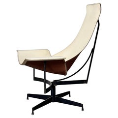 Used Mid Century William Katavolos Leathercrafter White Sling Swivel Lounge Chair
