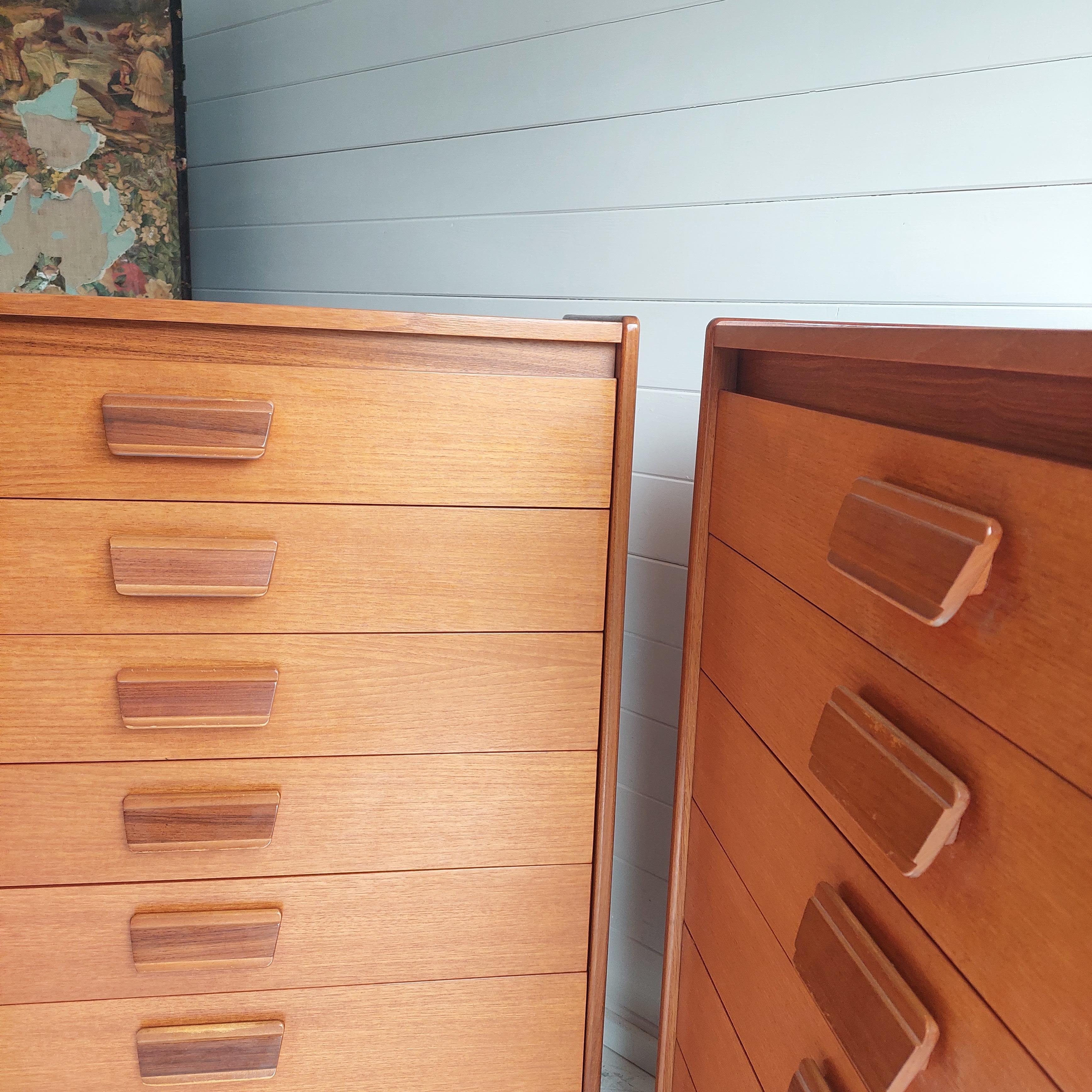 Mid century William Lawrence teak chest of drawers tallboy set of 2, 60s 10