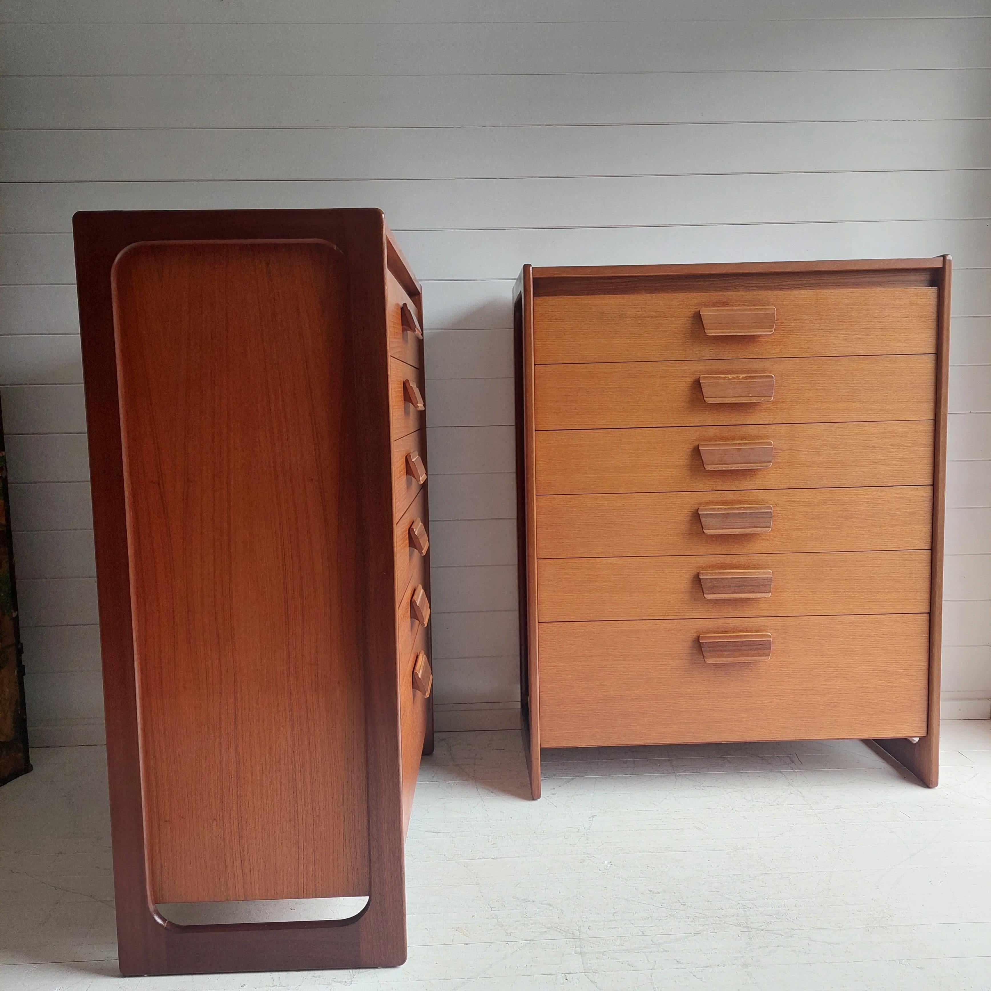 Mid century William Lawrence teak chest of drawers tallboy set of 2, 60s 11