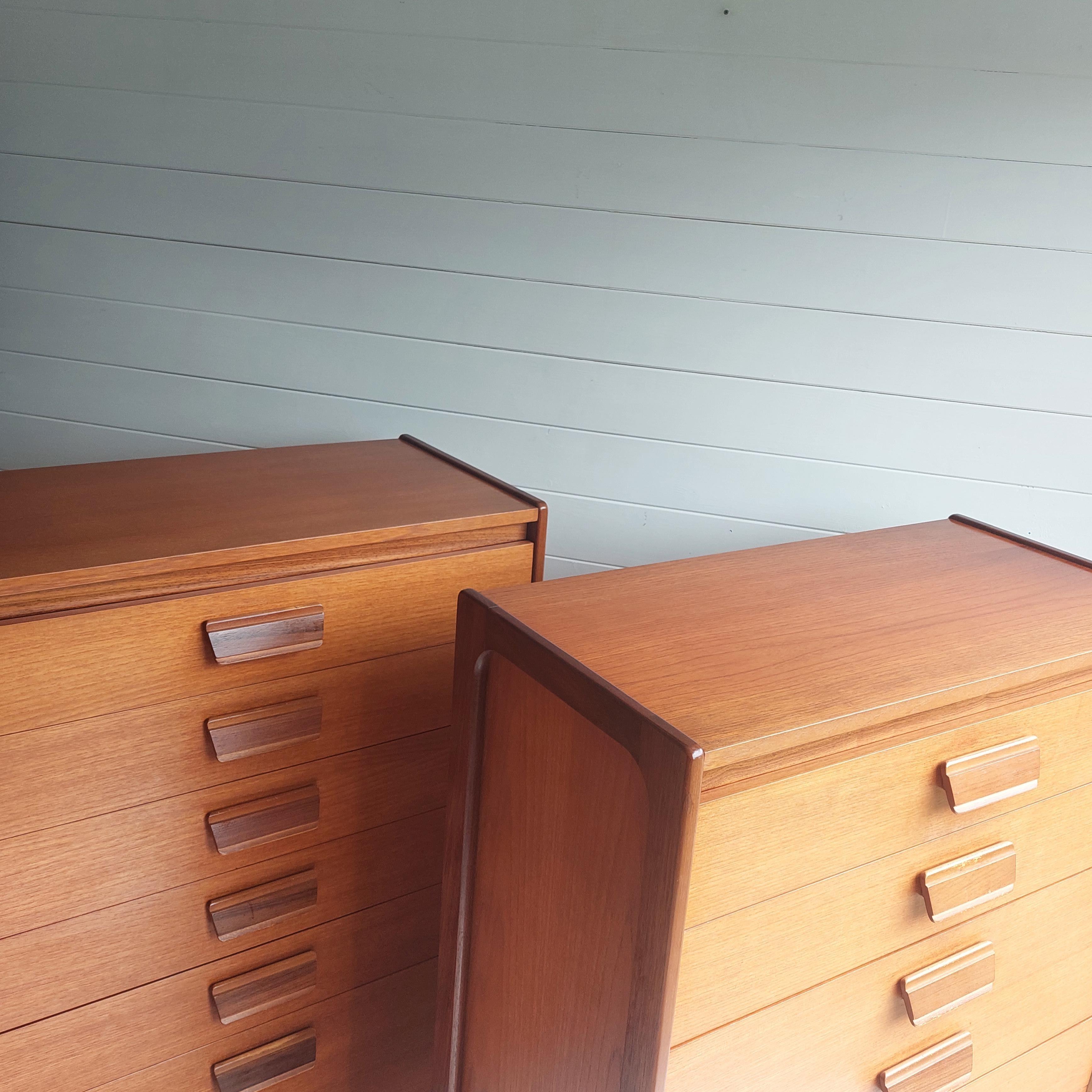 20th Century Mid century William Lawrence teak chest of drawers tallboy set of 2, 60s