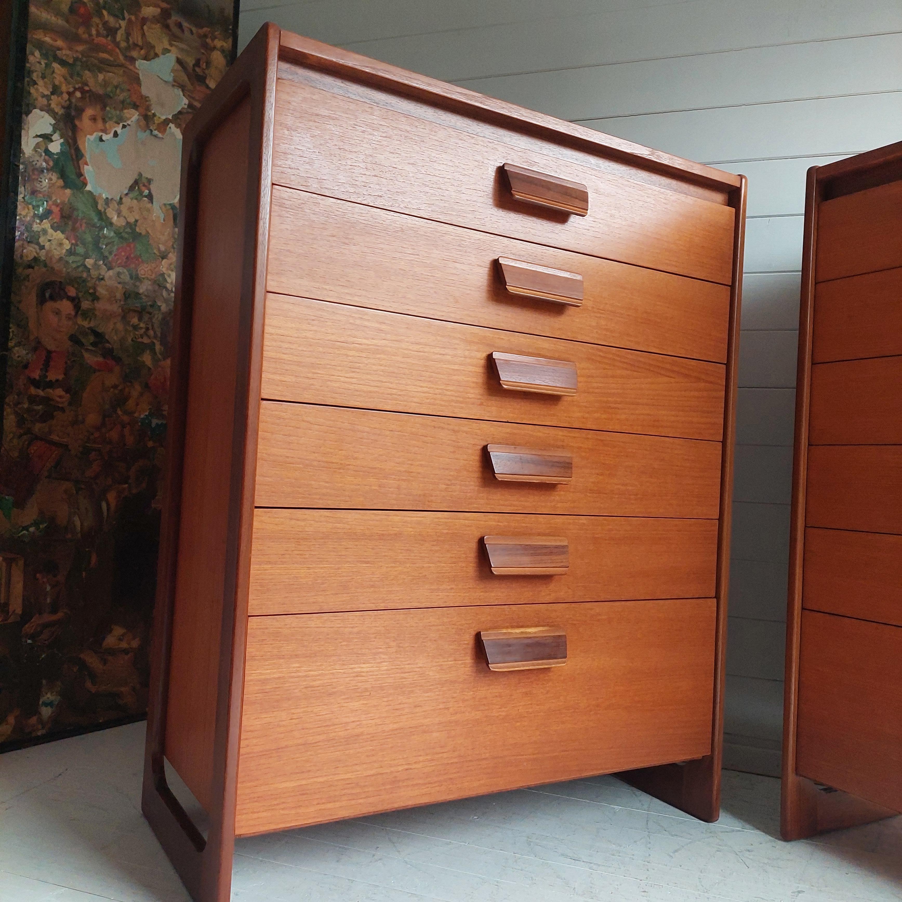Teak Mid century William Lawrence teak chest of drawers tallboy set of 2, 60s