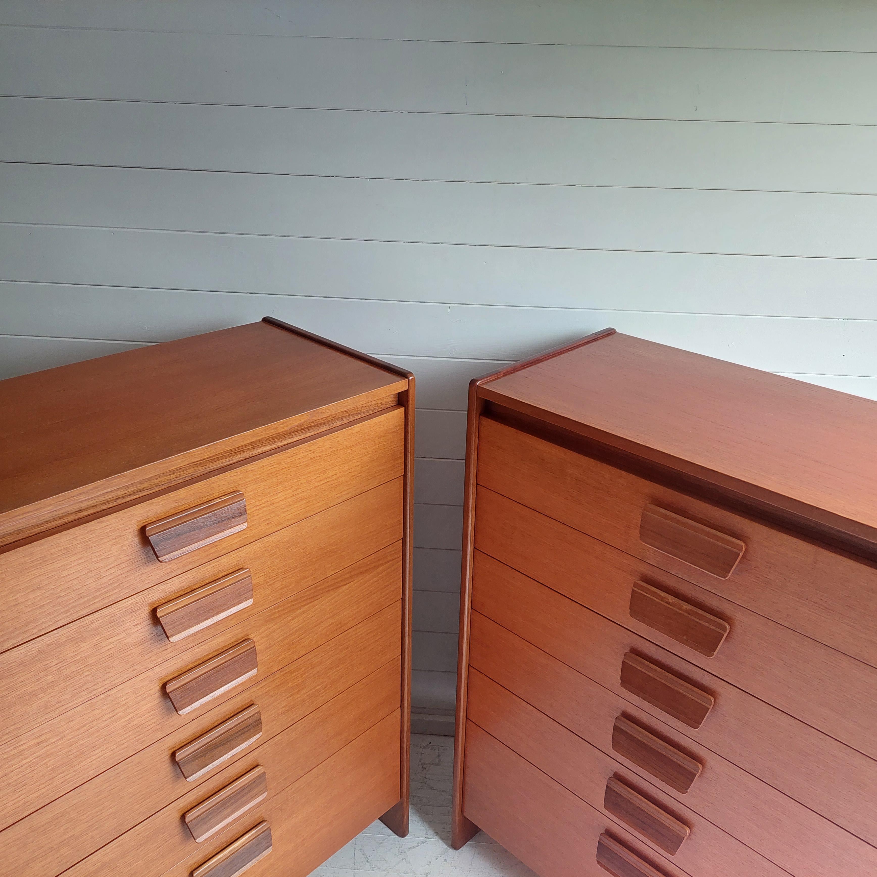 Mid century William Lawrence teak chest of drawers tallboy set of 2, 60s 1