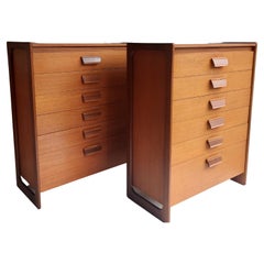 Mid century William Lawrence teak chest of drawers tallboy set of 2, 60s
