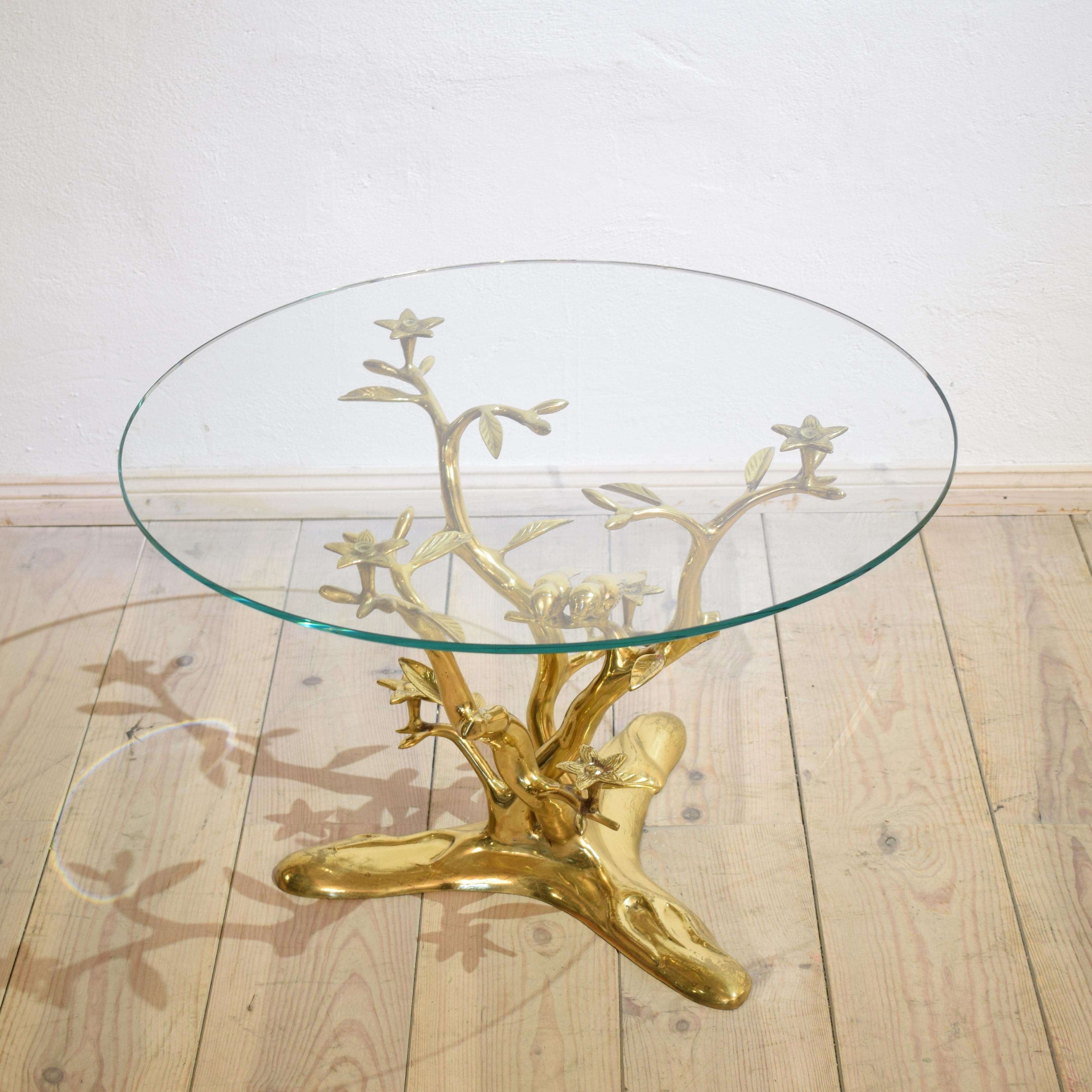 Glass Mid-Century Willy Daro Organic Brass Coffee Table with Birds