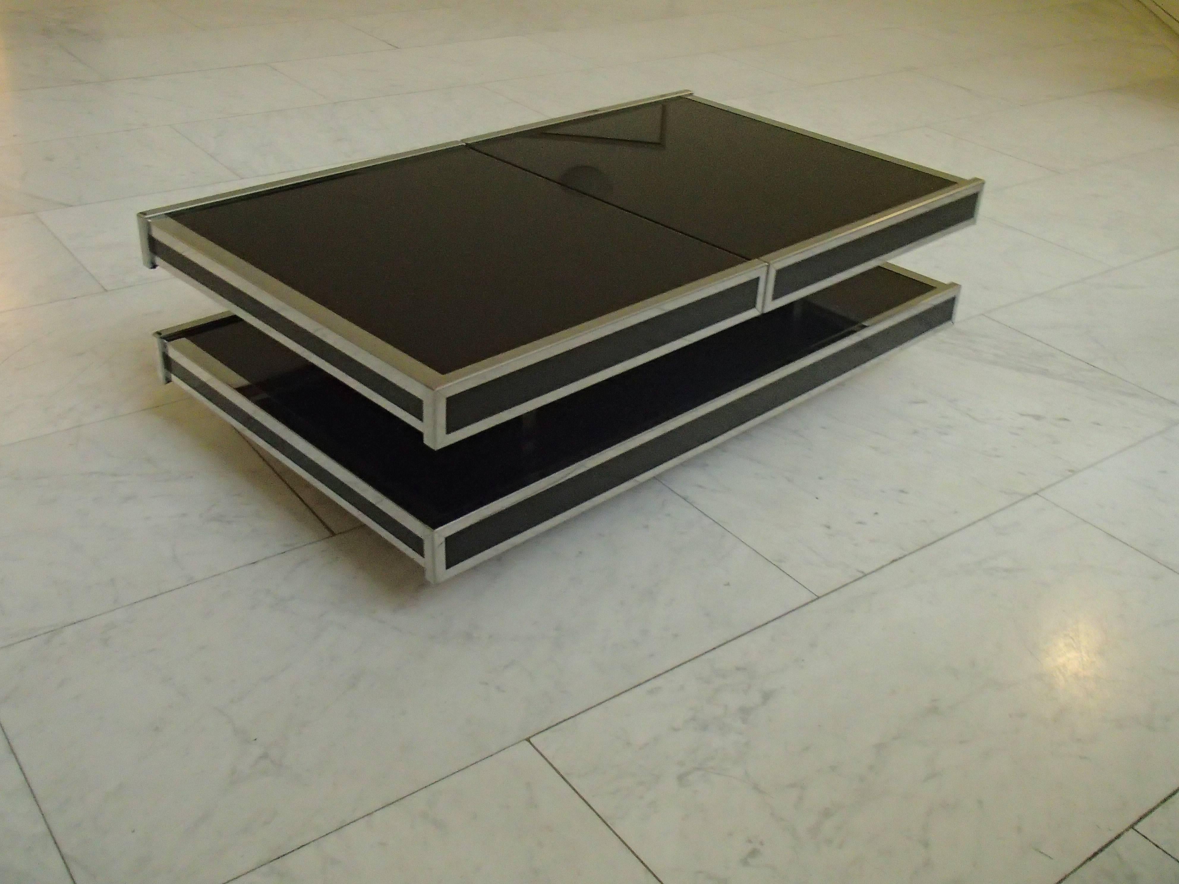 Midcentury Willy Rizzo Bar Table Black with Chrome Two Levels In Good Condition In Weiningen, CH
