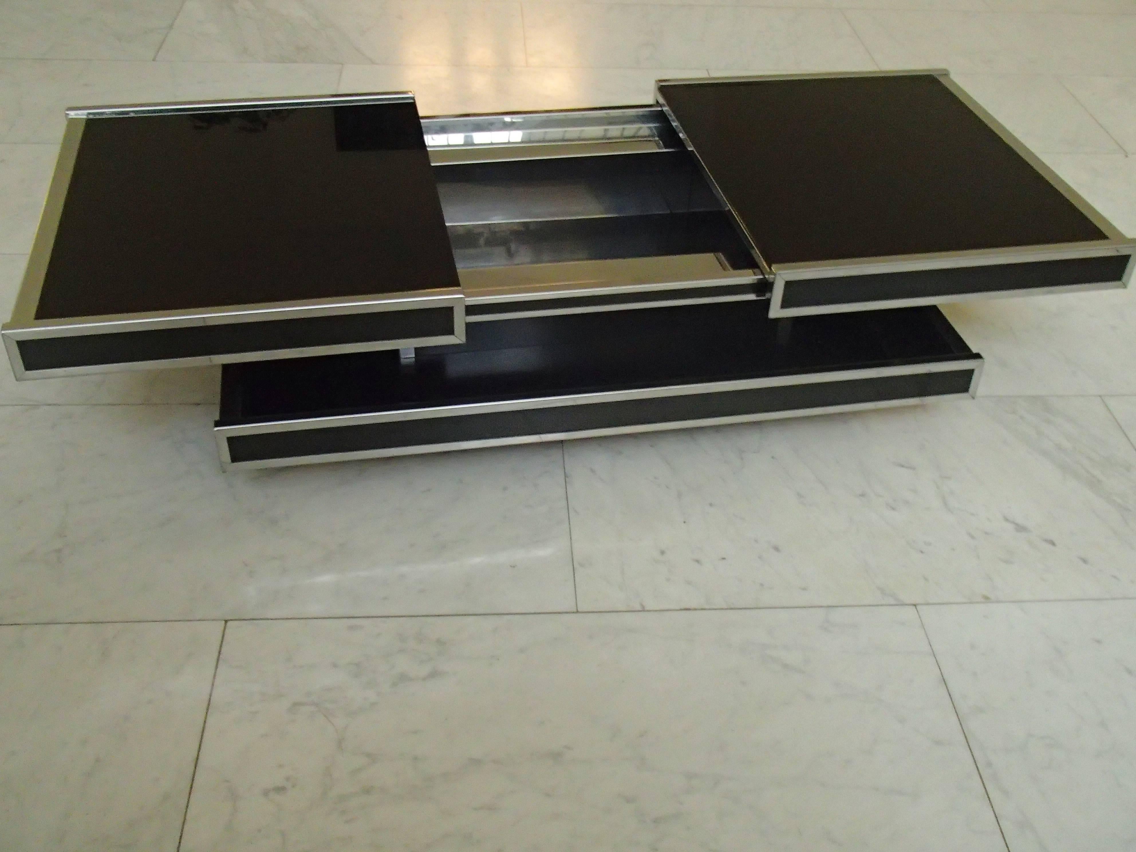 Late 20th Century Midcentury Willy Rizzo Bar Table Black with Chrome Two Levels
