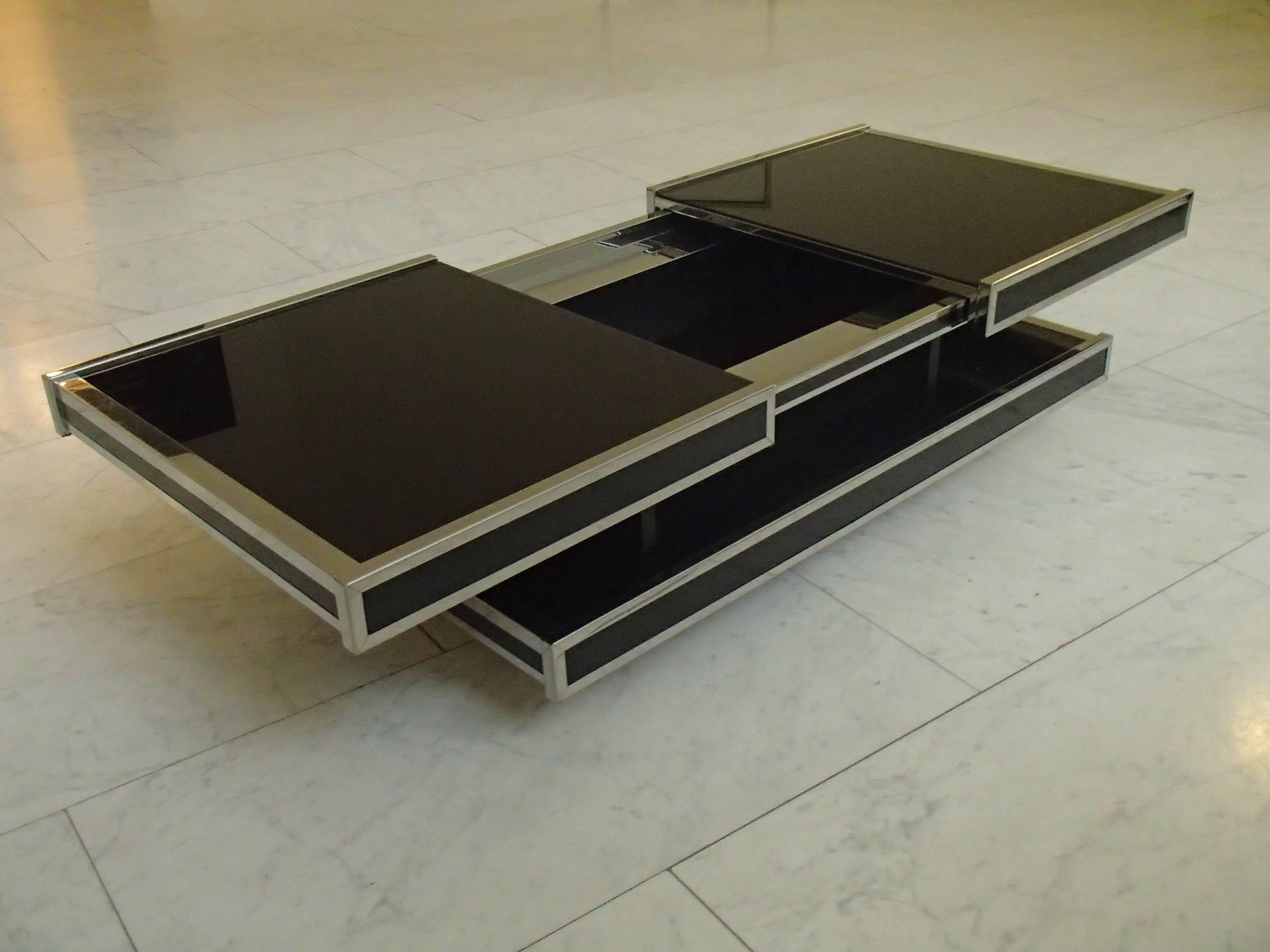 Midcentury Willy Rizzo Bar Table Black with Chrome Two Levels 1
