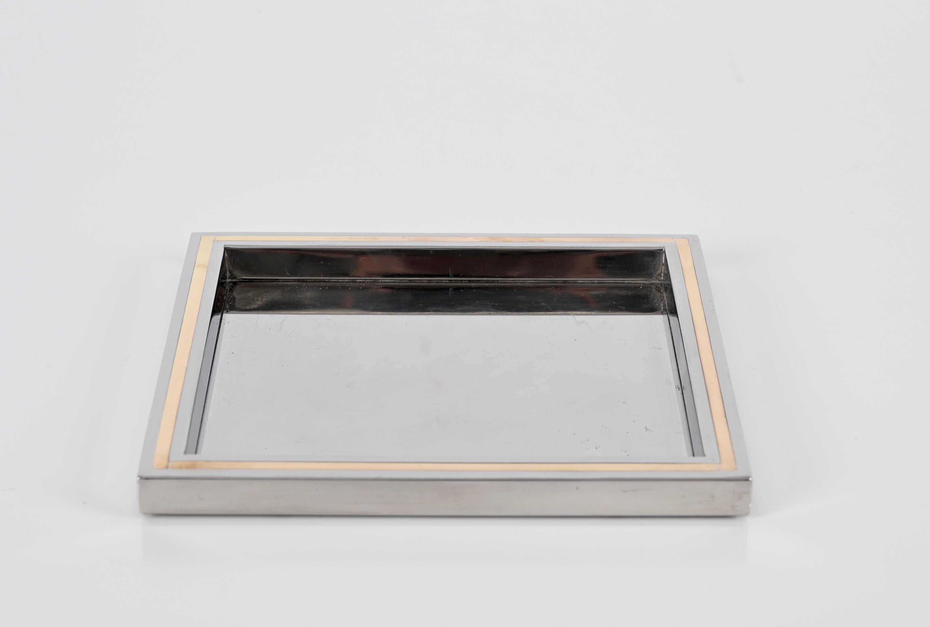 Vide-Poche de cromo y latón de mediados de siglo Willy Rizzo, Italia Años 70 Metal en venta