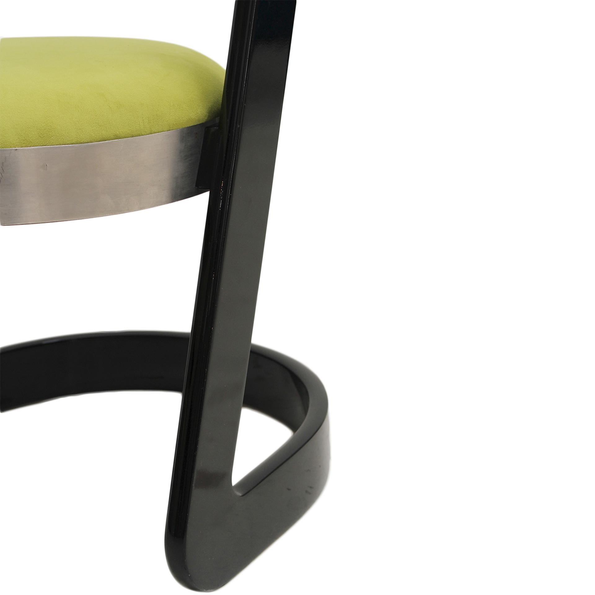 Italian Chairs By Willy Rizzo For Mario Sabot, Black Lacquered and Green Velvet 4