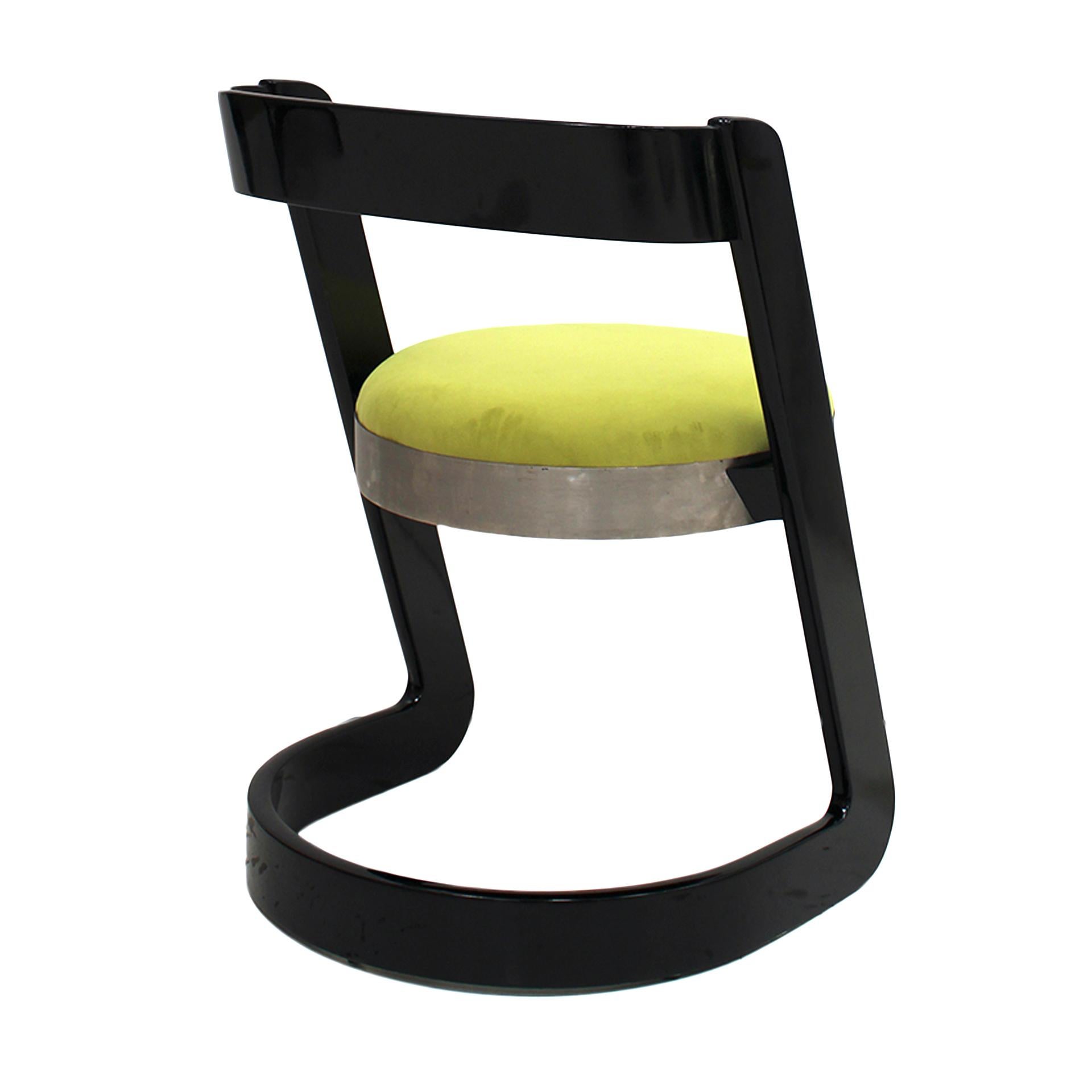 Late 20th Century Italian Chairs By Willy Rizzo For Mario Sabot, Black Lacquered and Green Velvet