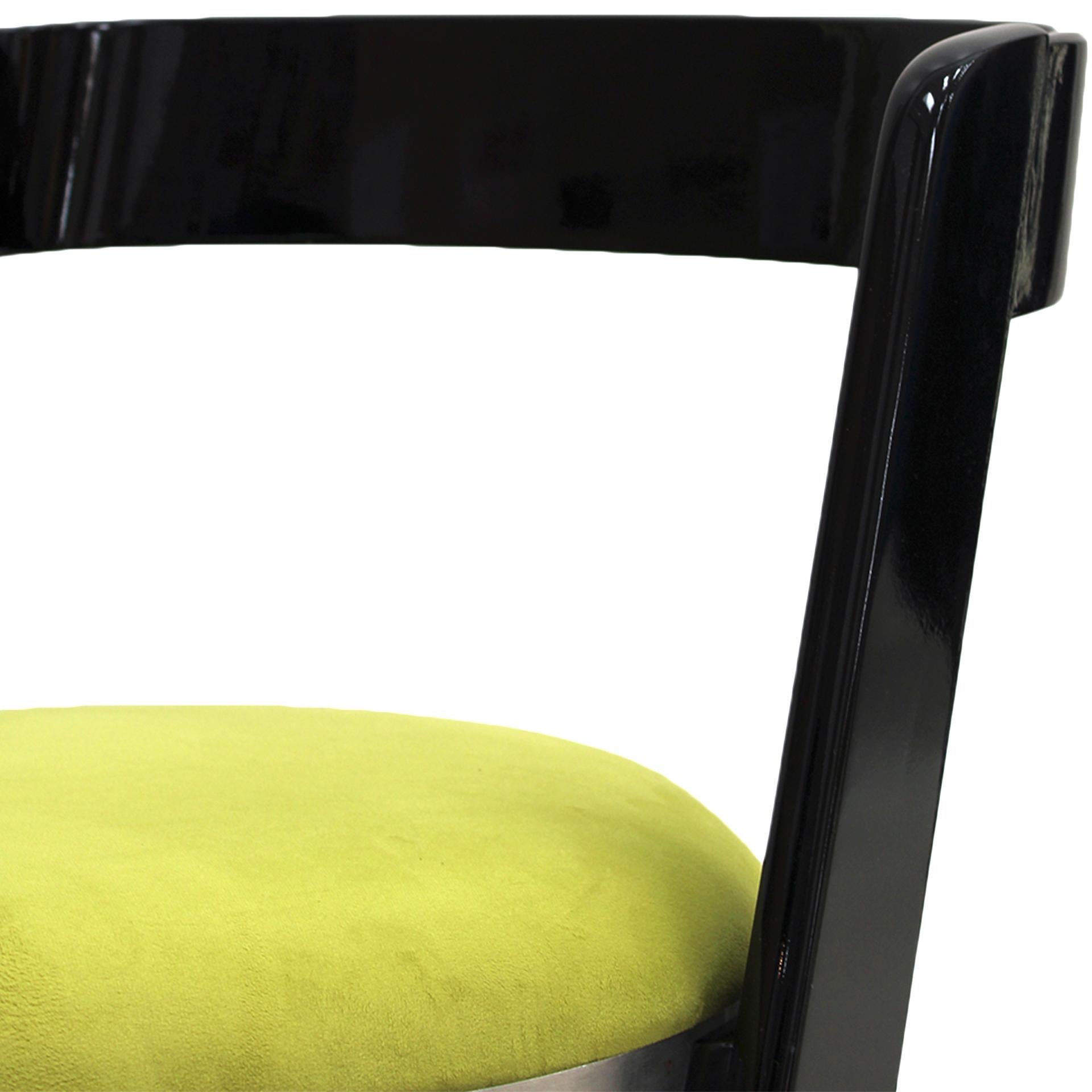 Italian Chairs By Willy Rizzo For Mario Sabot, Black Lacquered and Green Velvet For Sale 2