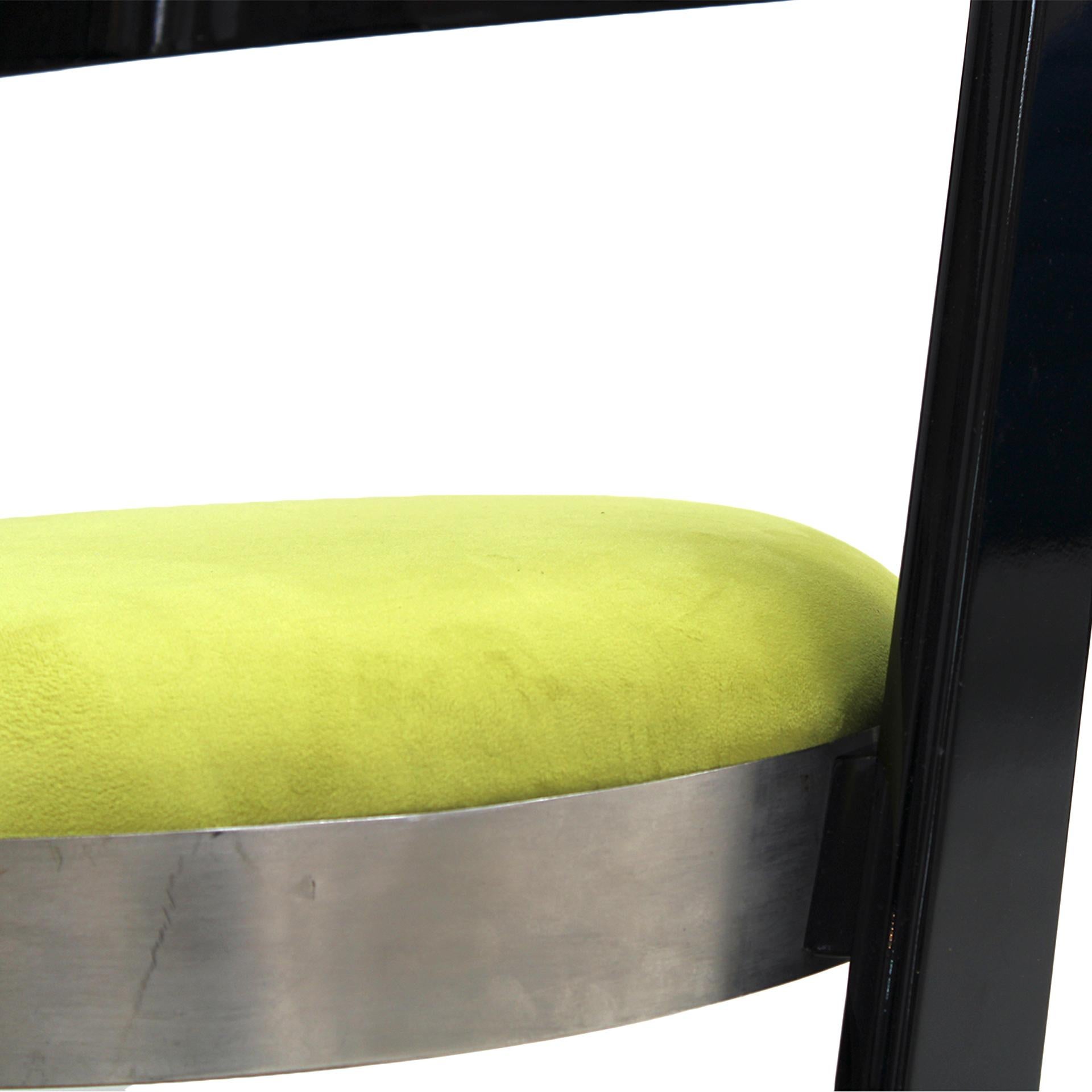 Italian Chairs By Willy Rizzo For Mario Sabot, Black Lacquered and Green Velvet For Sale 3