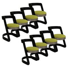 Italian Dinning Chairs by Willy Rizzo, Black Lacquered and Green Velvet in stock