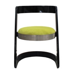 Mid-Century Willy Rizzo Six Black Lacquered Wood & Green Velvet Italian Chairs