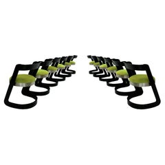 Mid-Century Willy Rizzo 12 Black Lacquered Wood & Green Velvet Italian Chairs