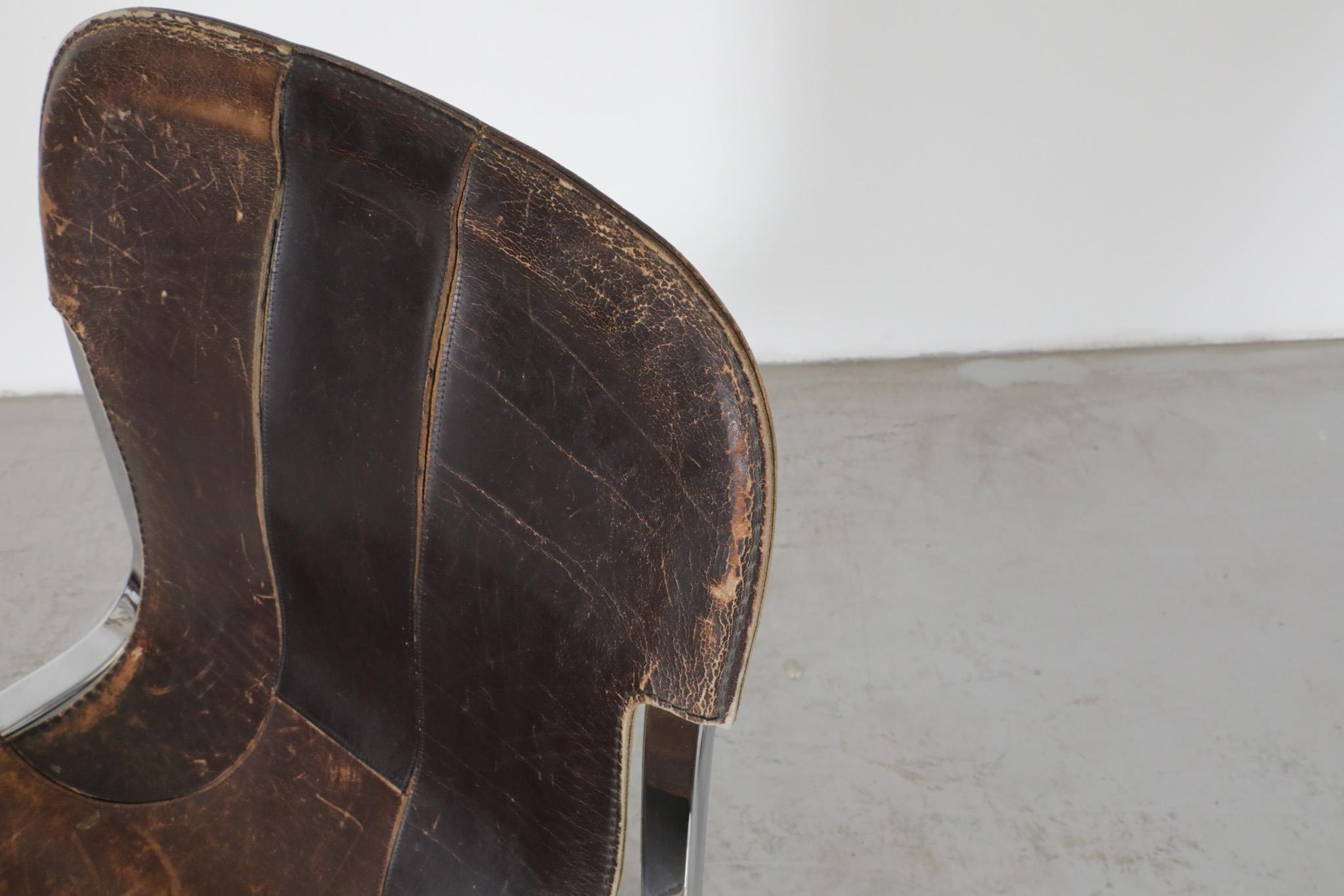 Mid-Century Willy Rizzo Steel and Leather Chair for Cidue, 1960s 5