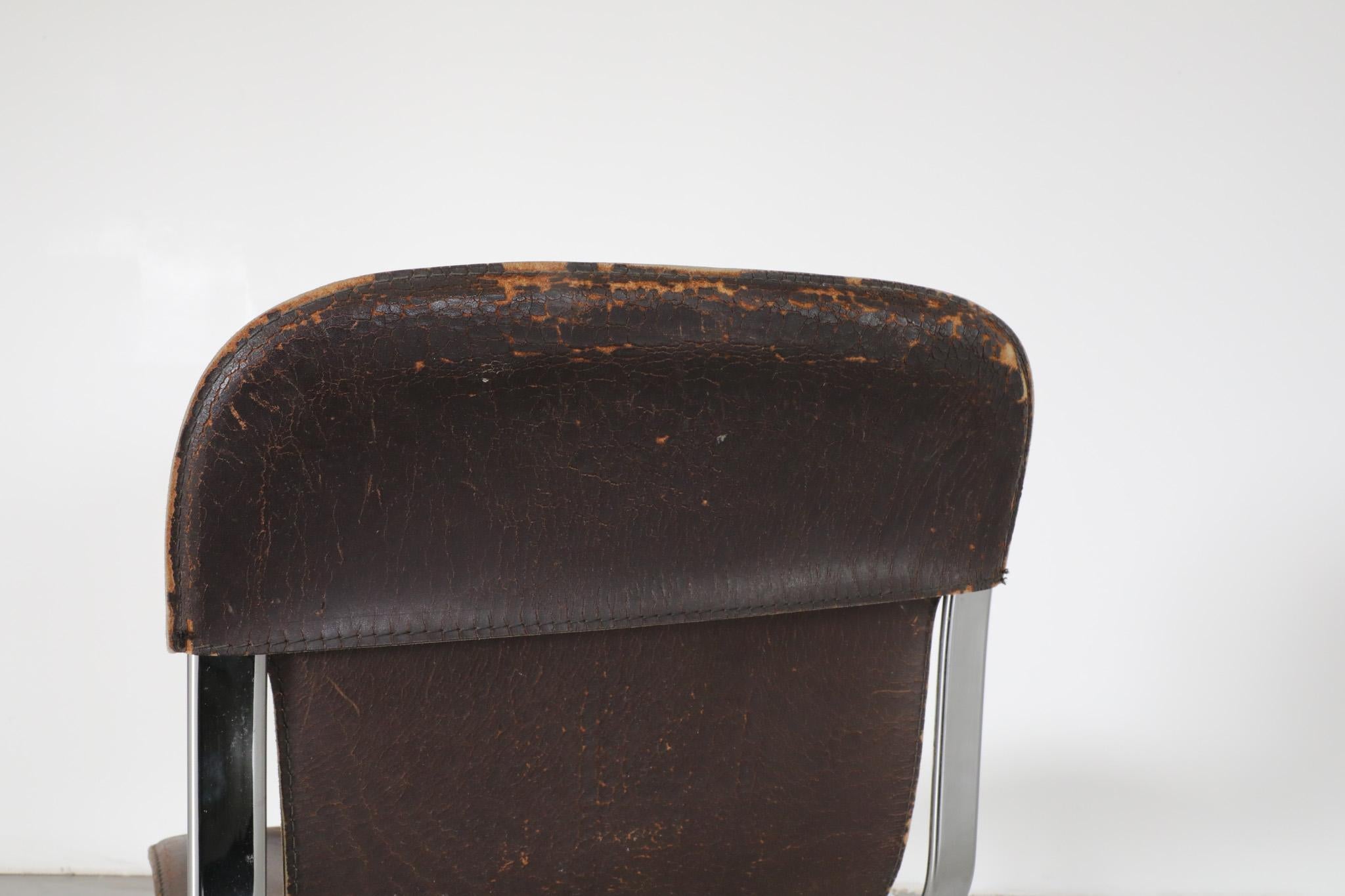 Mid-Century Willy Rizzo Steel and Leather Chair for Cidue, 1960s For Sale 9