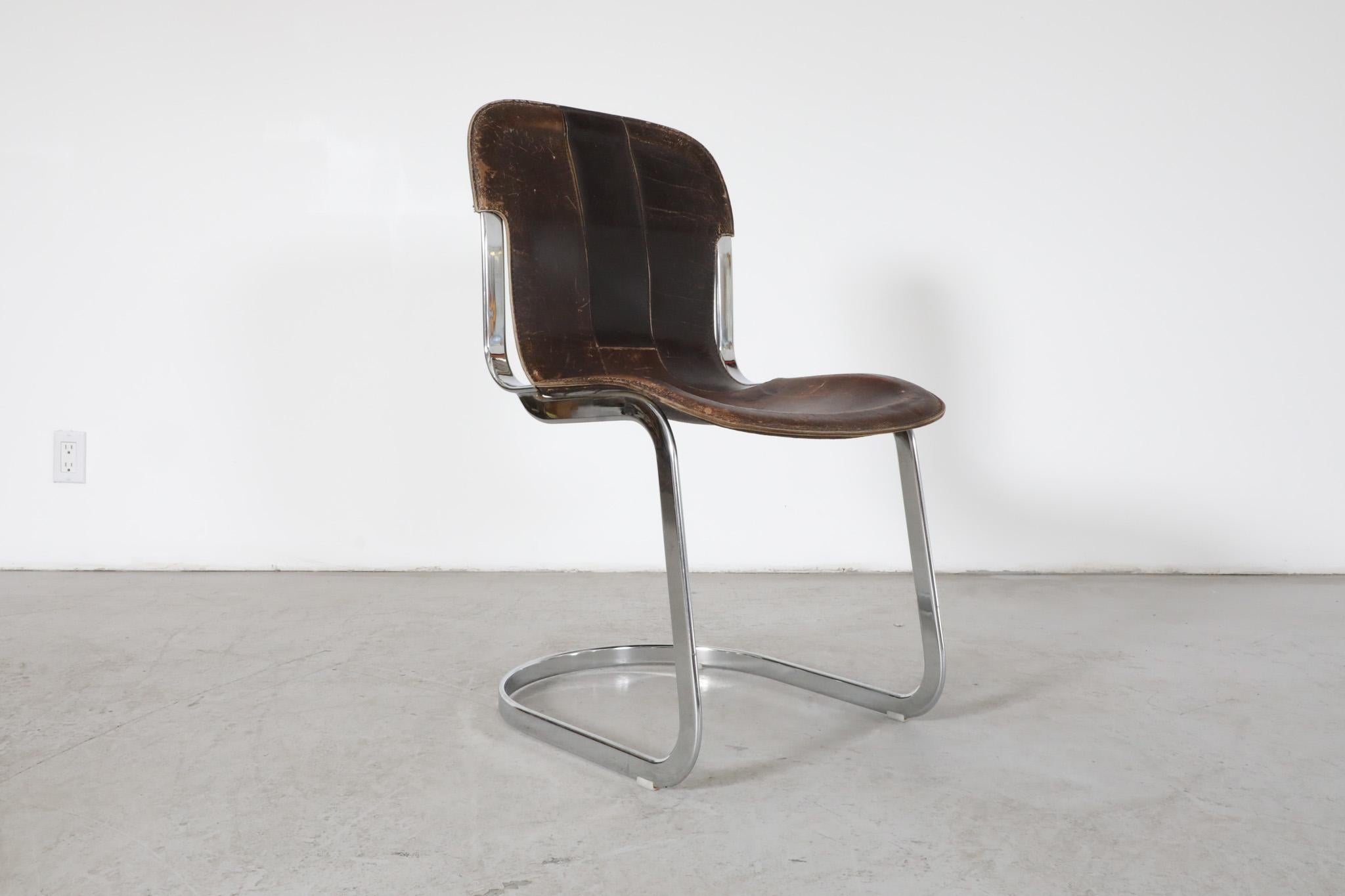 Mid-Century Willy Rizzo Steel and Leather Chair for Cidue, 1960s For Sale 11